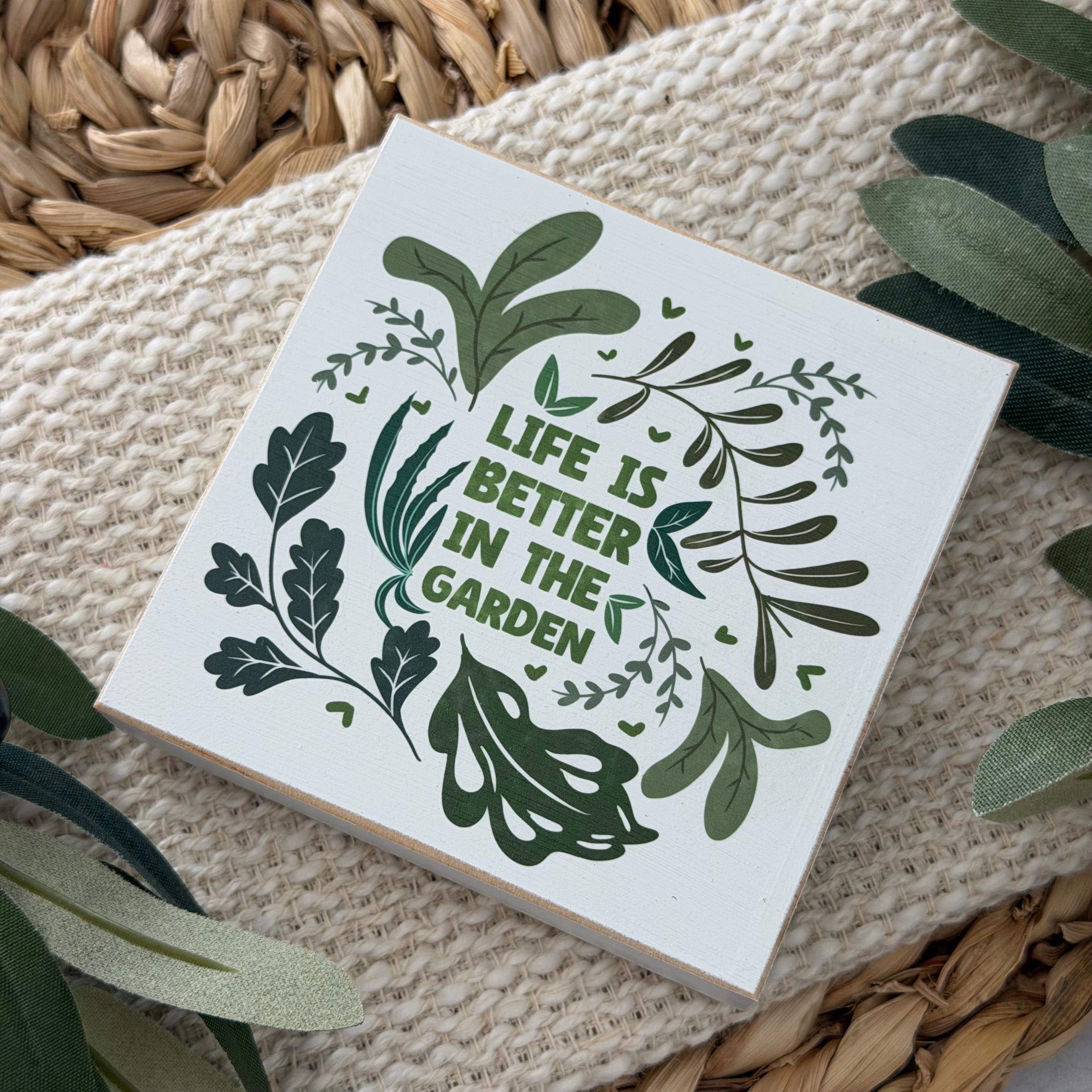 Garden Themed Wood Block Sign