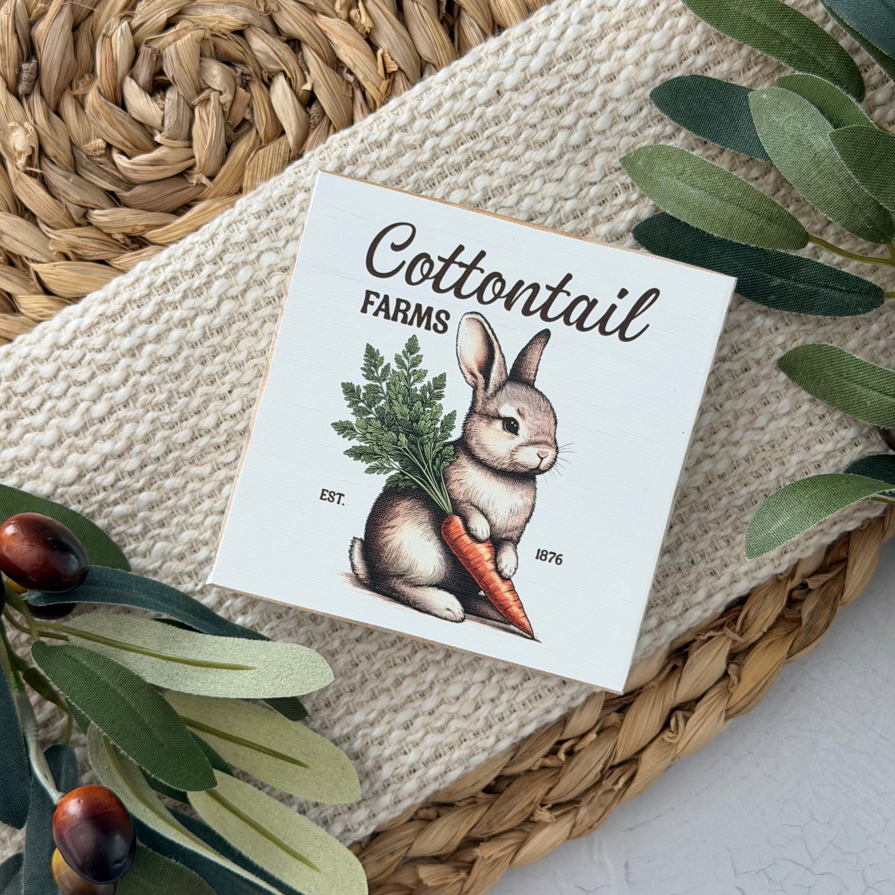 Cottontail Farms Easter Wood Block Sign