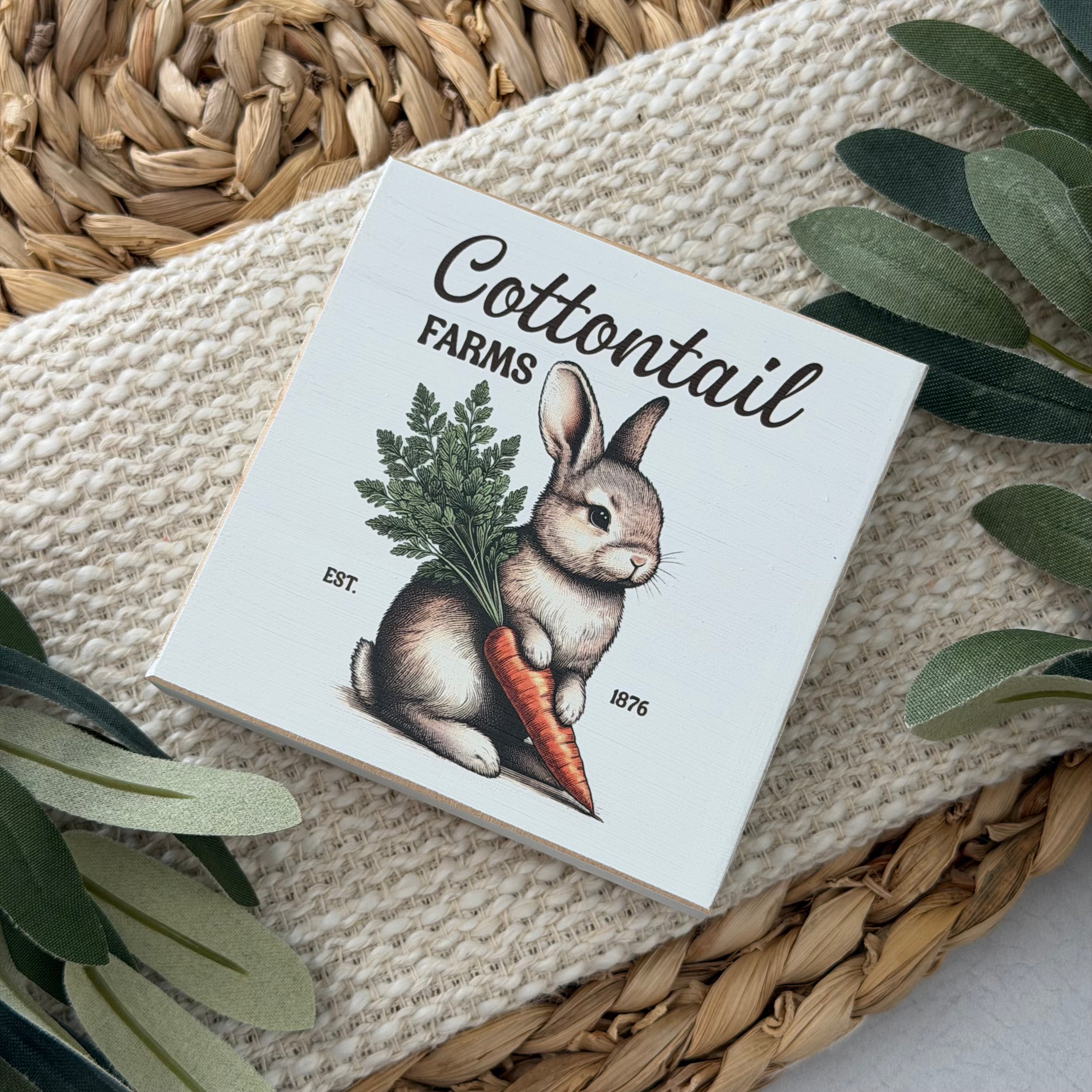 Cottontail Farms Easter Wood Block Sign