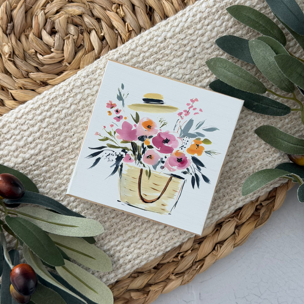Spring Floral Wood Block Sign