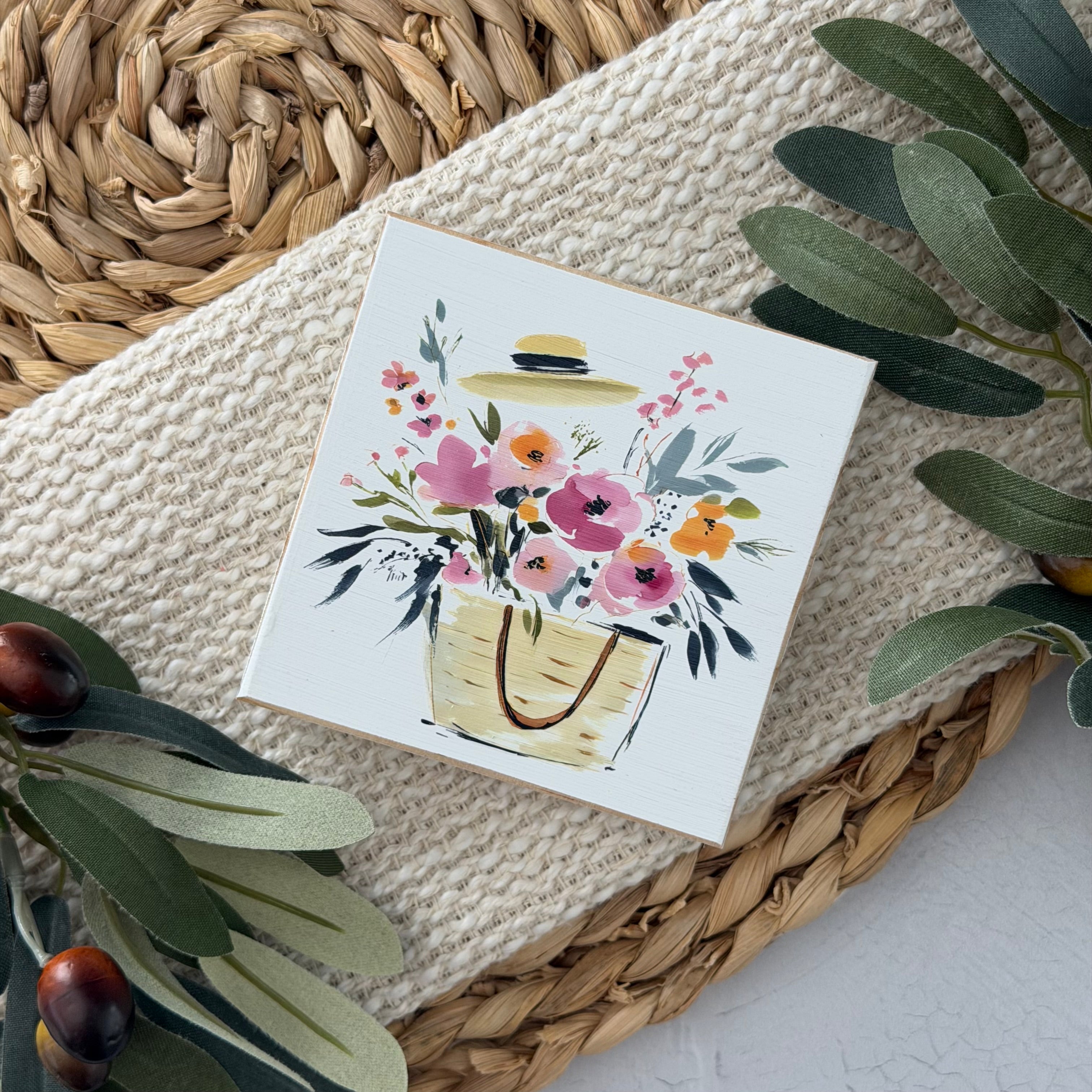 Spring Floral Wood Block Sign