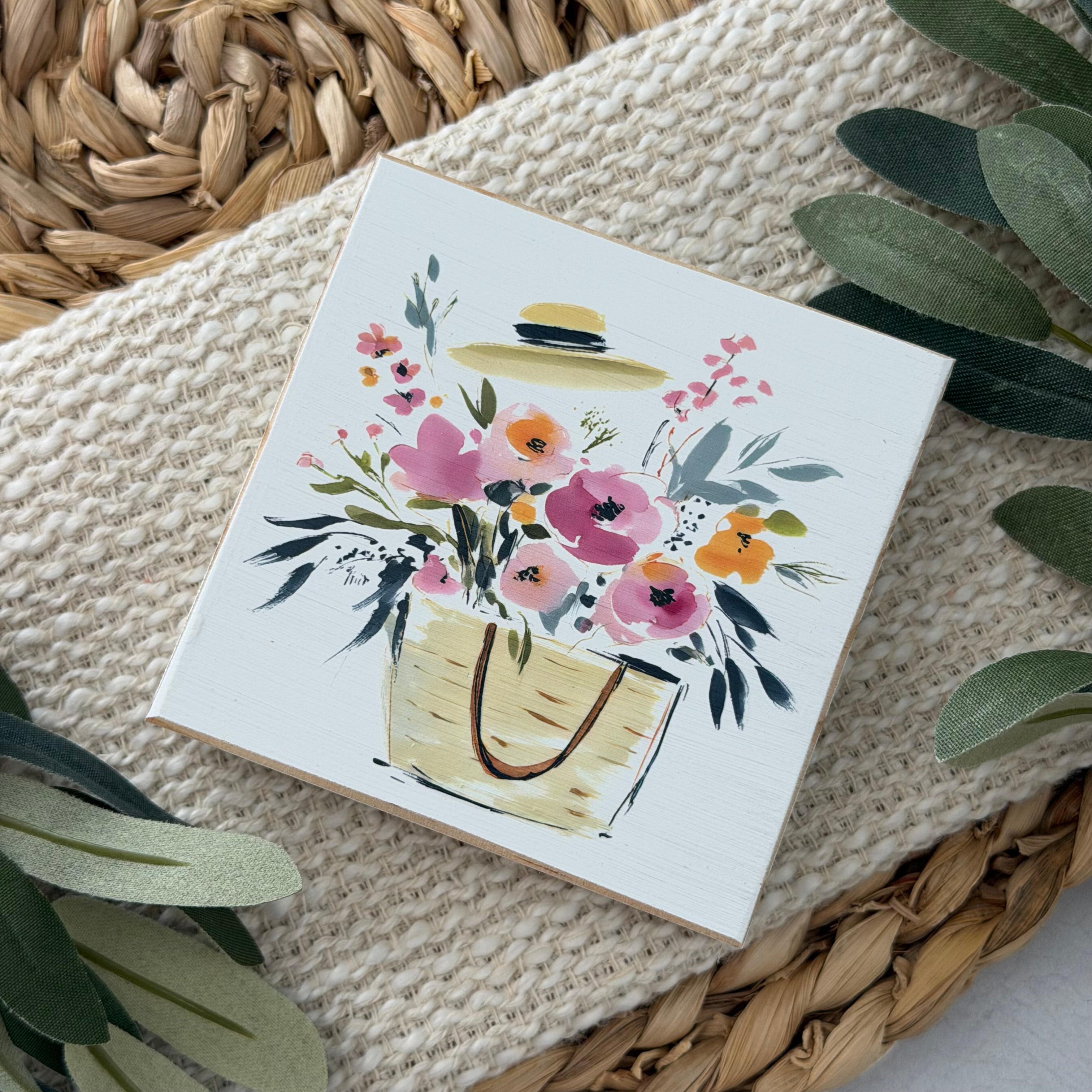 Spring Floral Wood Block Sign