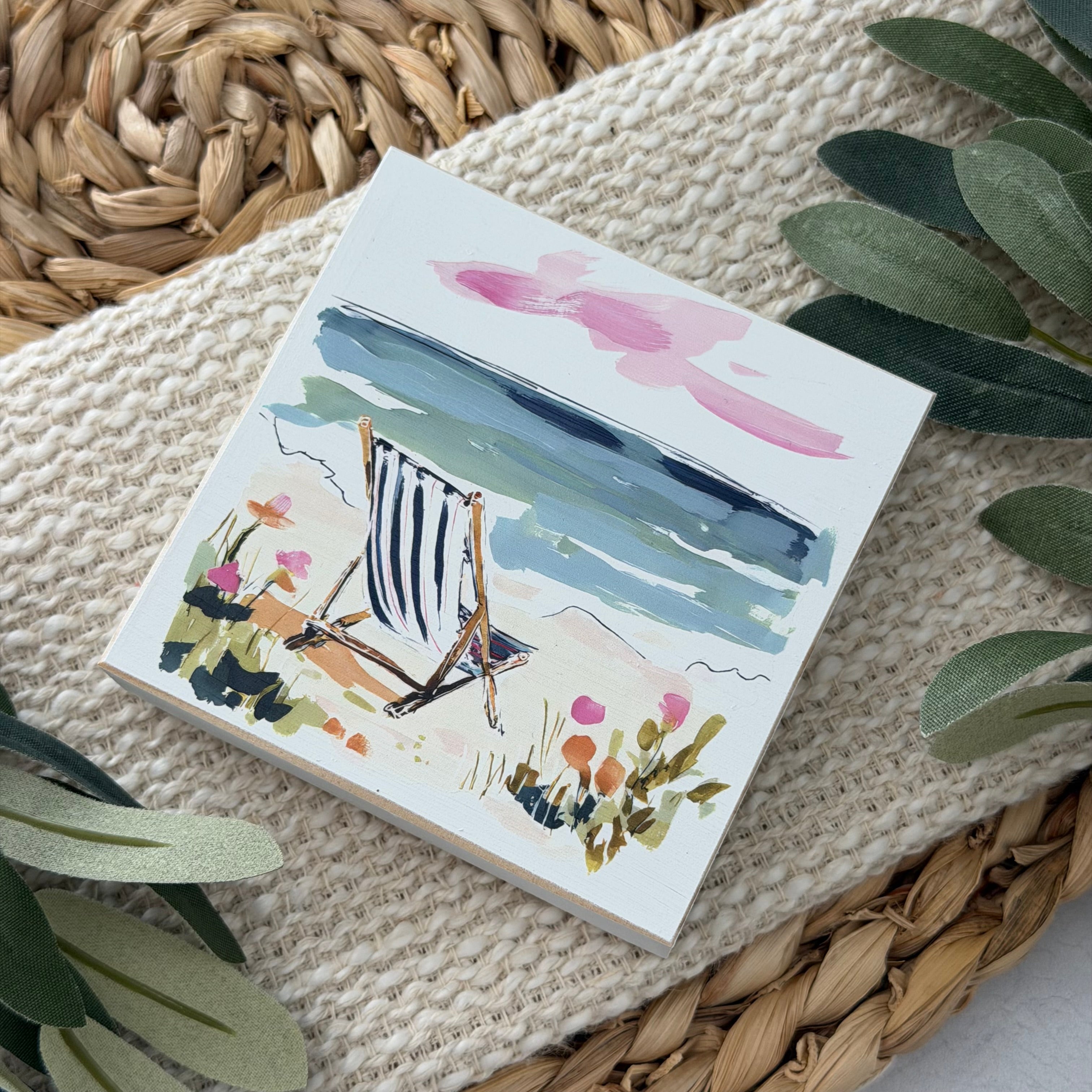 Coastal Beach Wood Block Sign