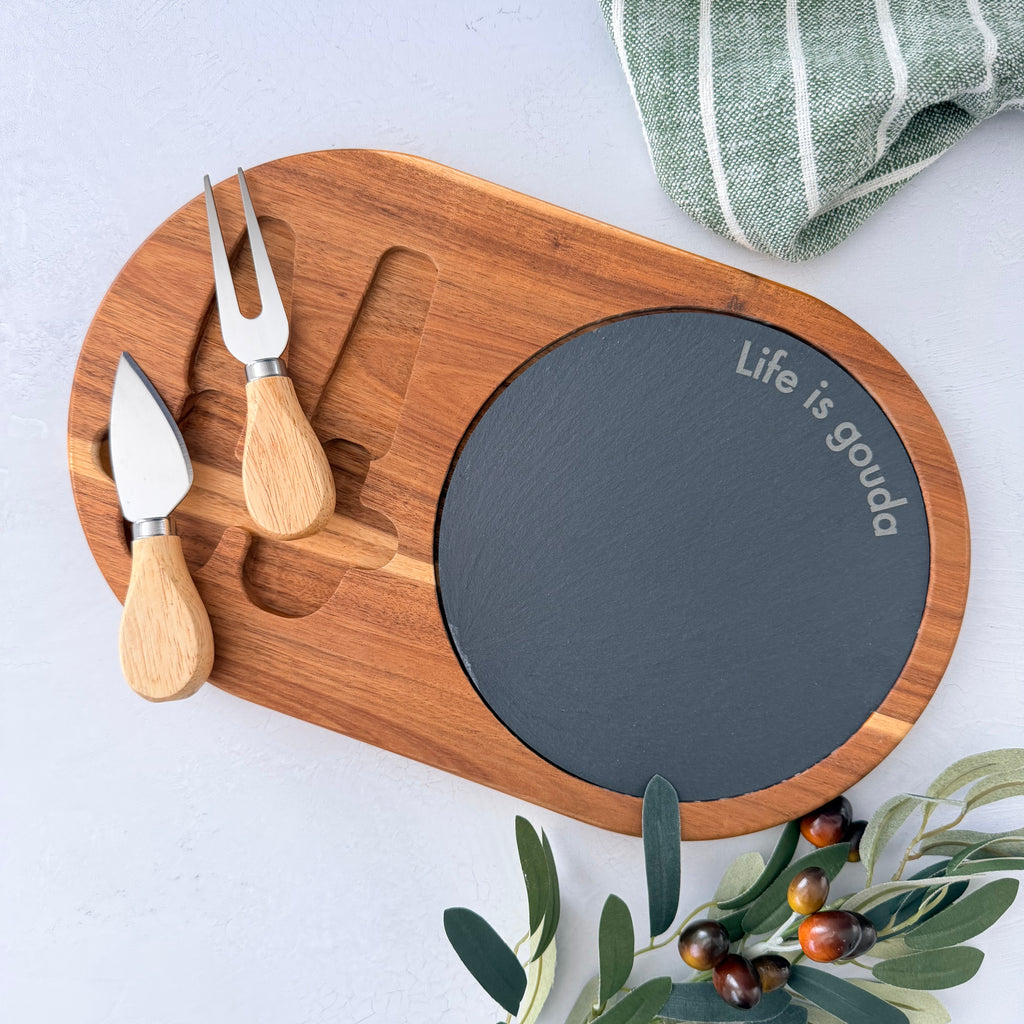 Engraved Acacia Slate Cheese Board Set