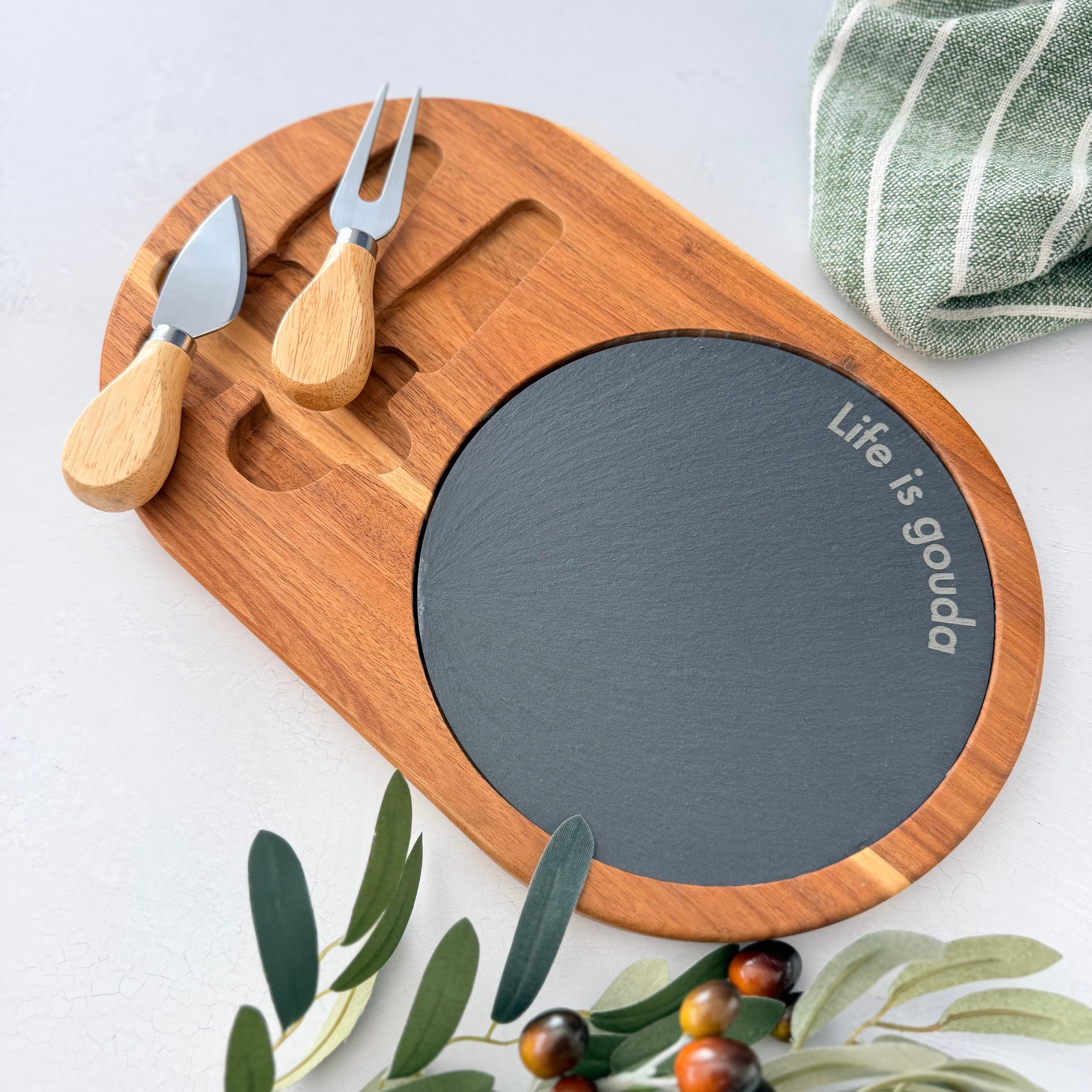 Engraved Acacia Slate Cheese Board Set