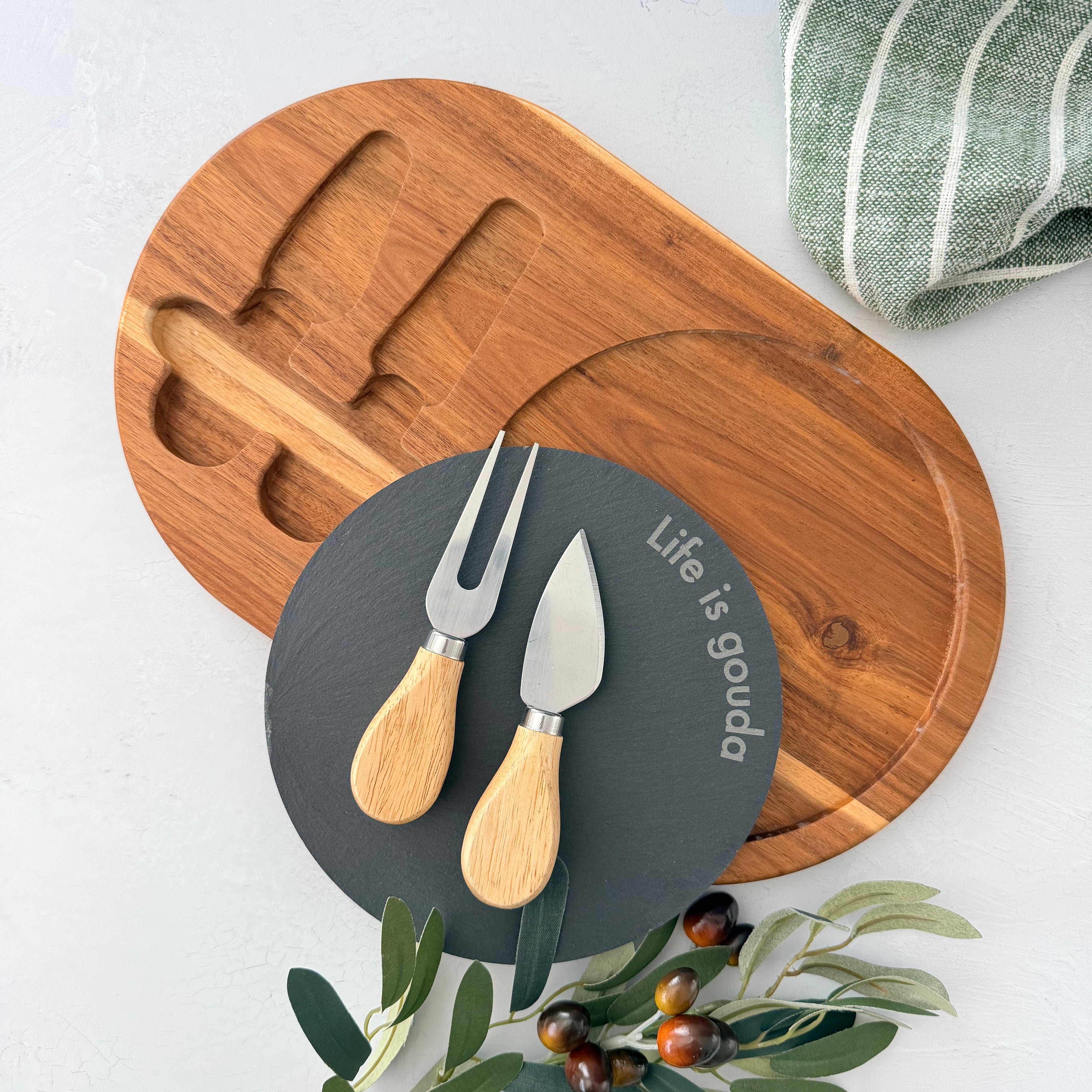 Engraved Acacia Slate Cheese Board Set