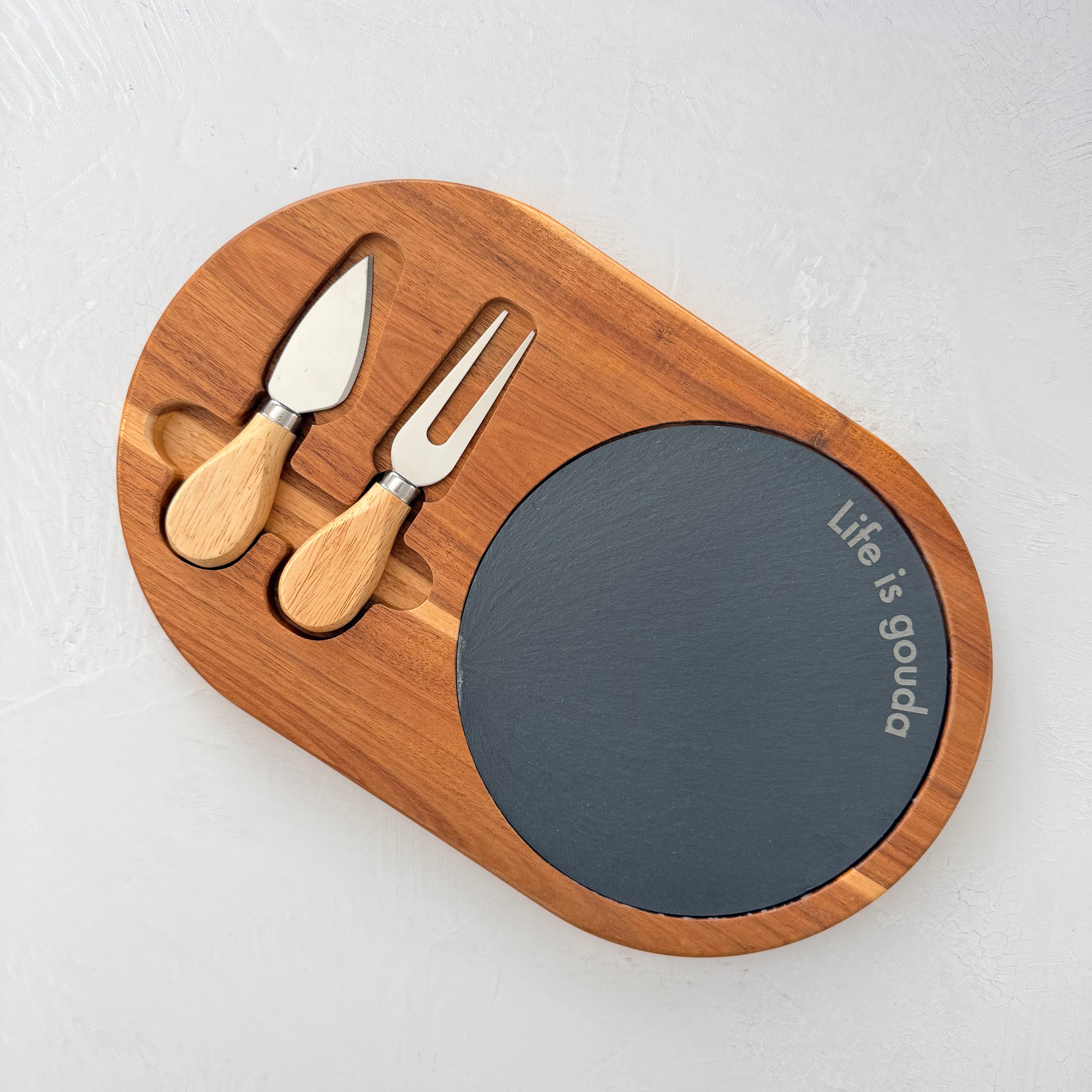 Engraved Acacia Slate Cheese Board Set