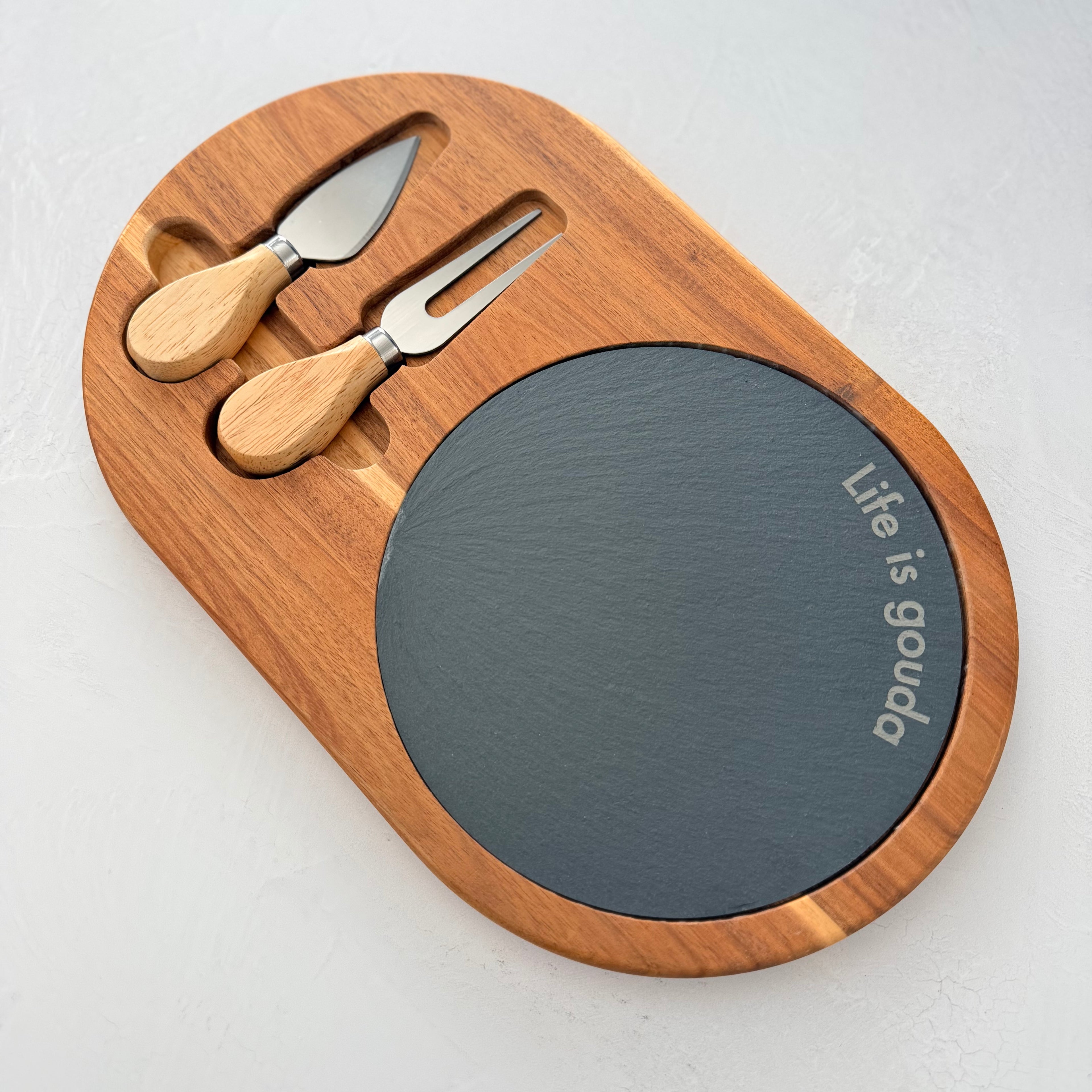 Engraved Acacia Slate Cheese Board Set