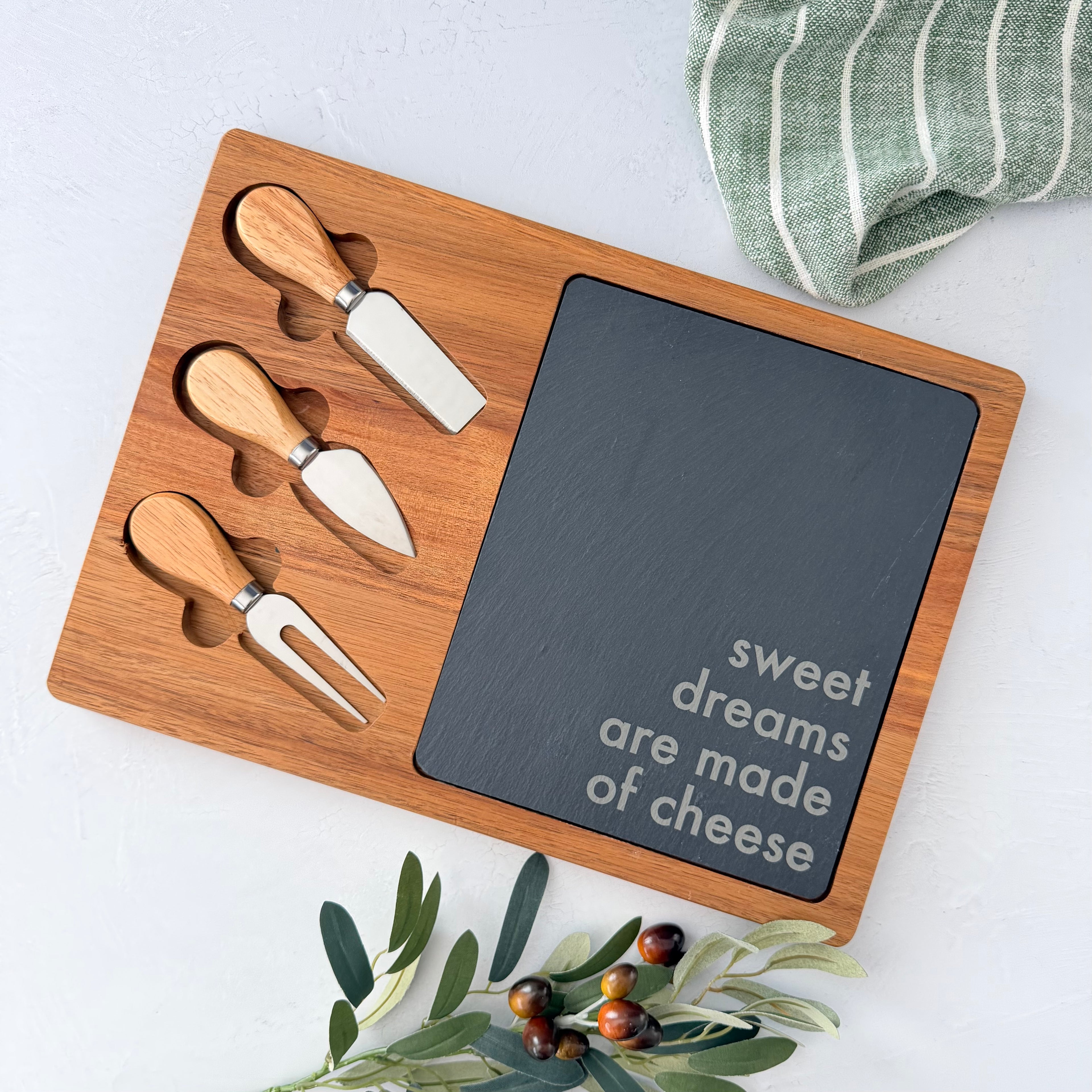Engraved Acacia Slate Cheese Board Set