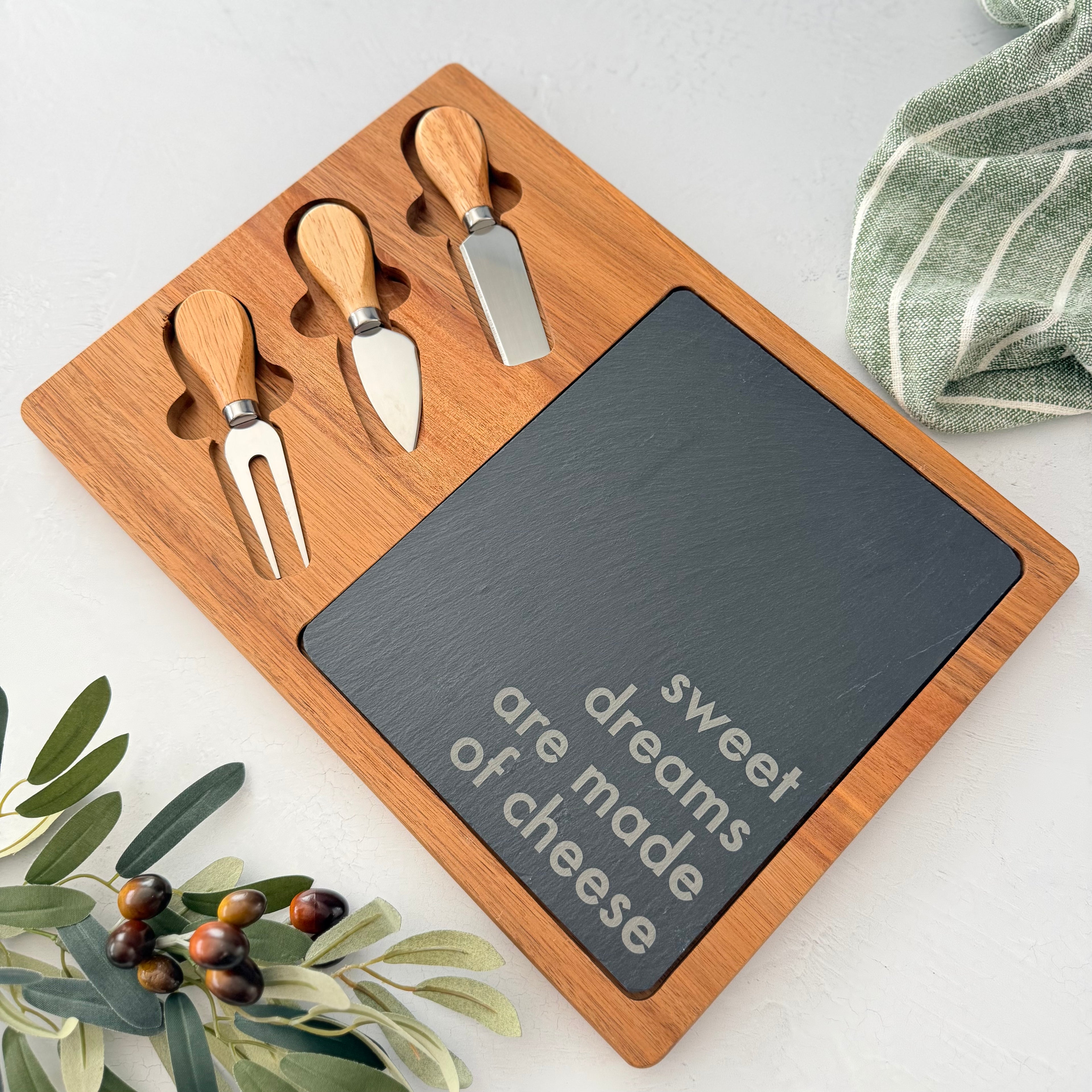 Engraved Acacia Slate Cheese Board Set
