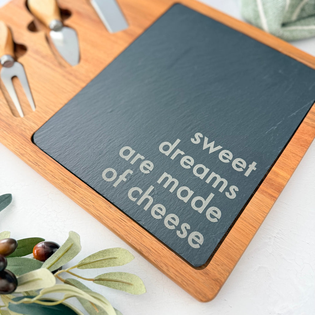 Engraved Acacia Slate Cheese Board Set