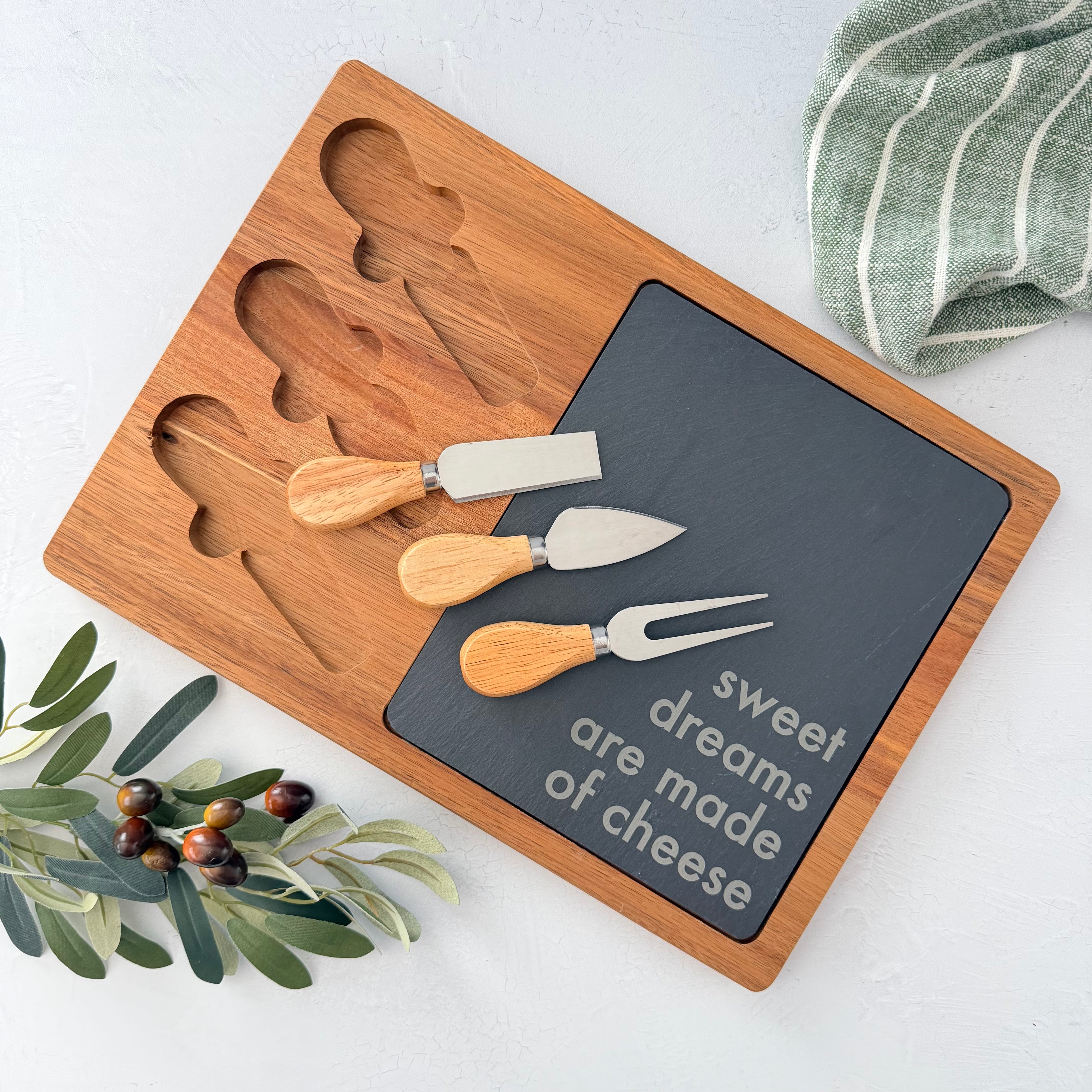 Engraved Acacia Slate Cheese Board Set