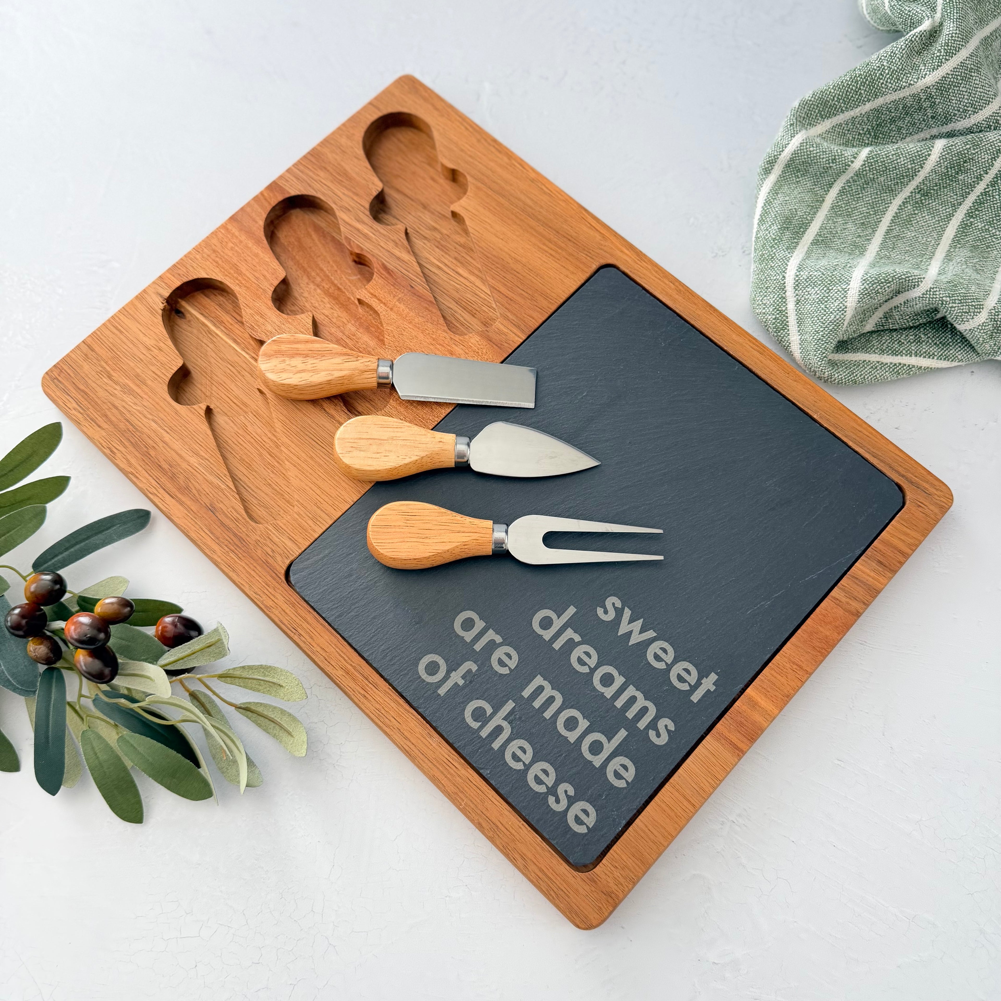 Engraved Acacia Slate Cheese Board Set