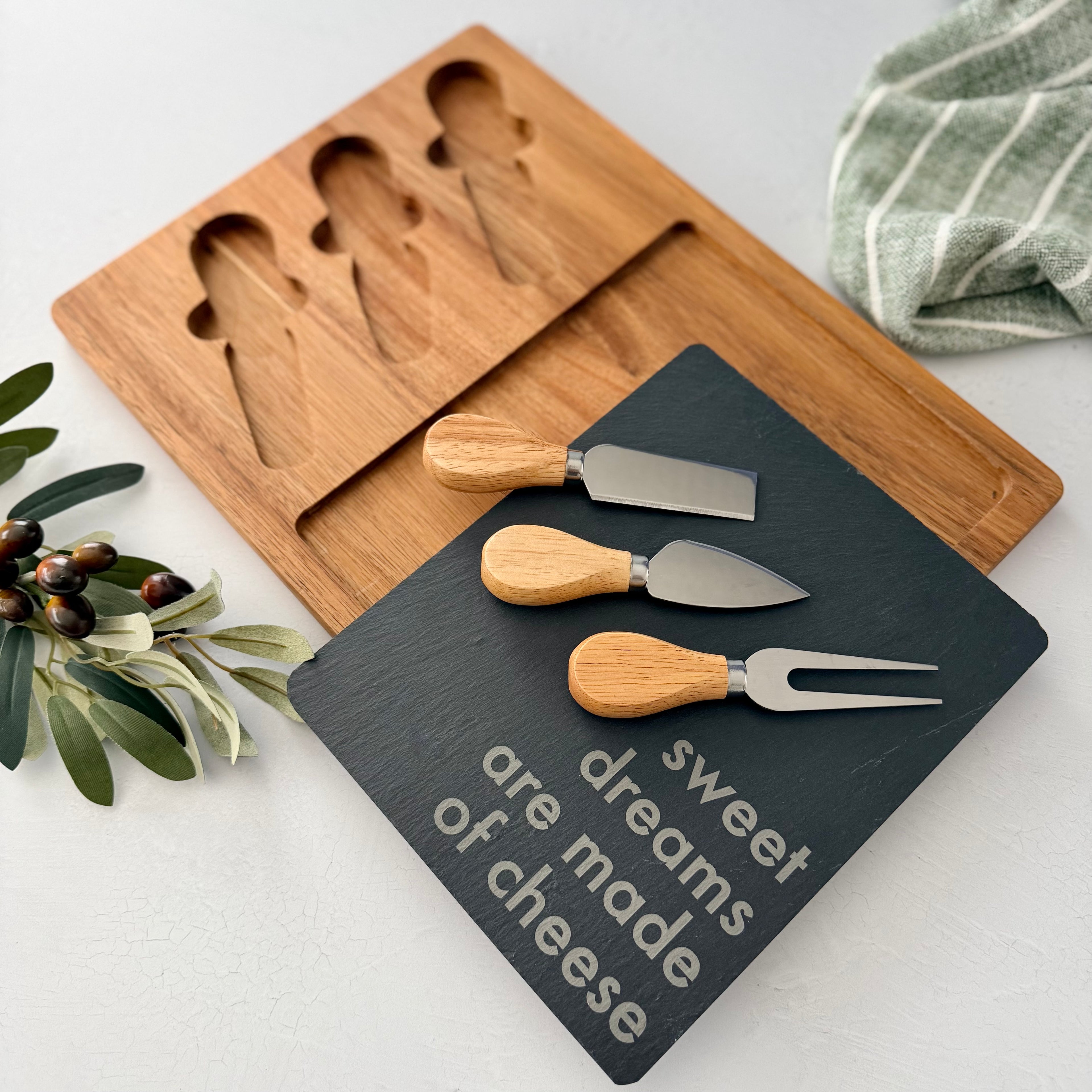 Engraved Acacia Slate Cheese Board Set