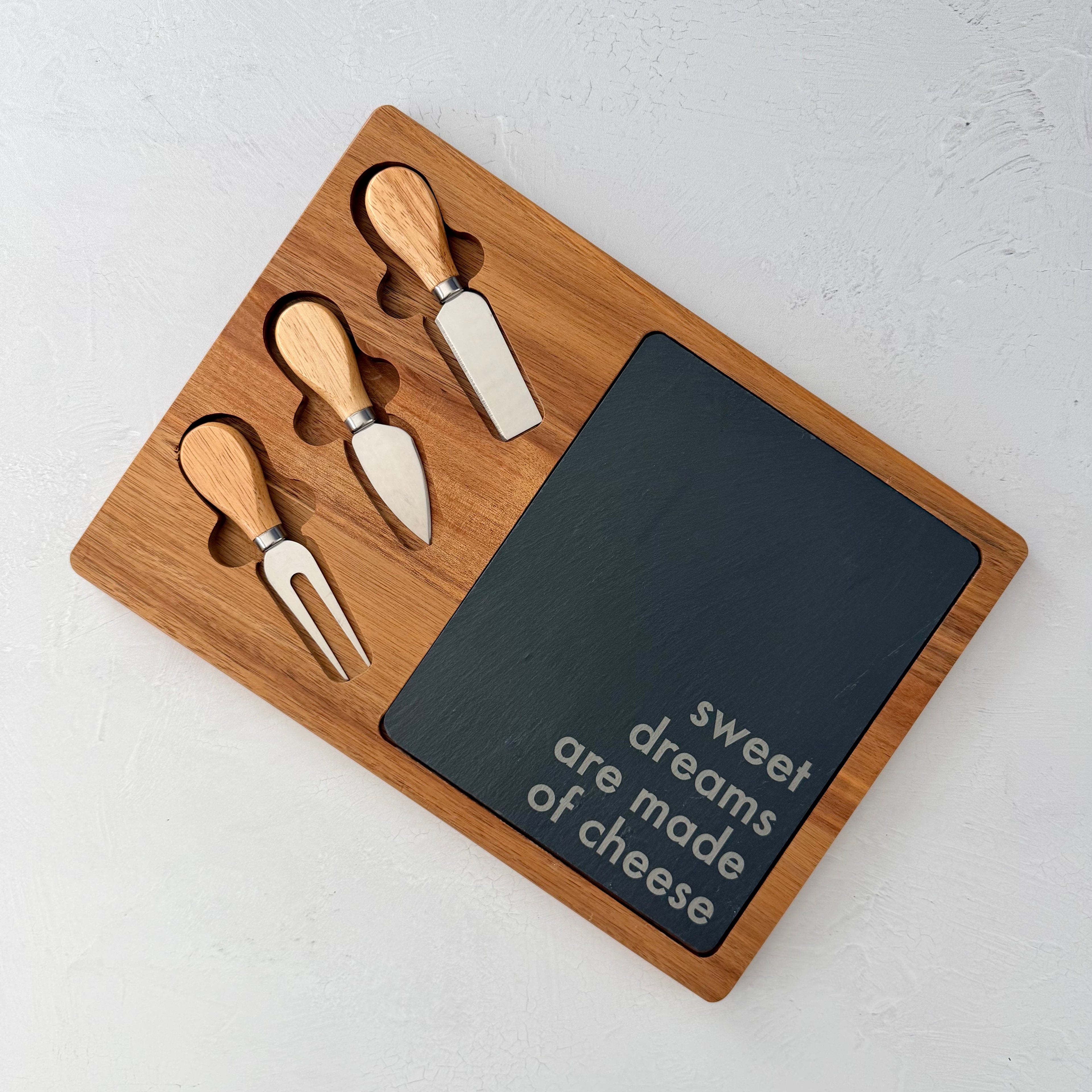 Engraved Acacia Slate Cheese Board Set