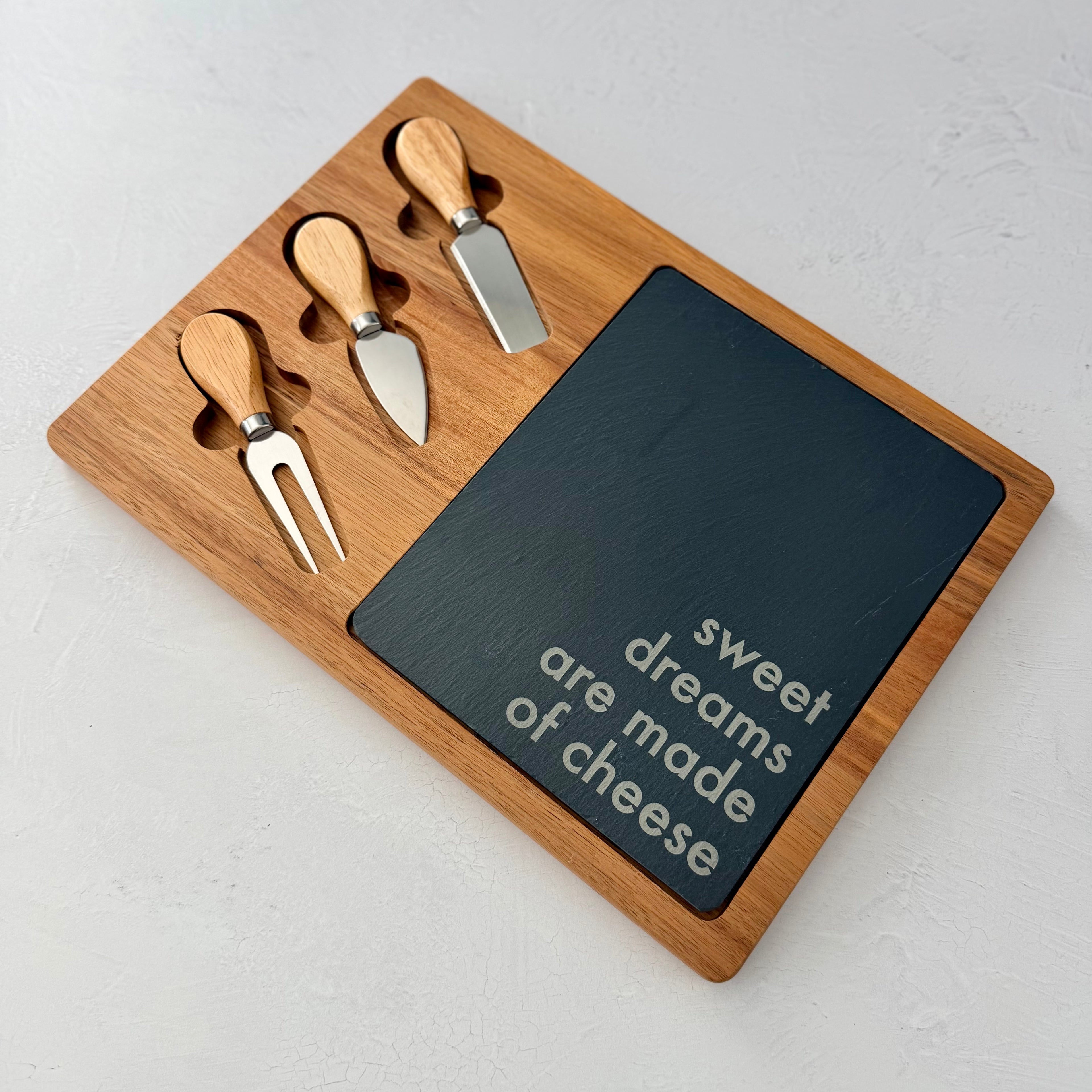 Engraved Acacia Slate Cheese Board Set
