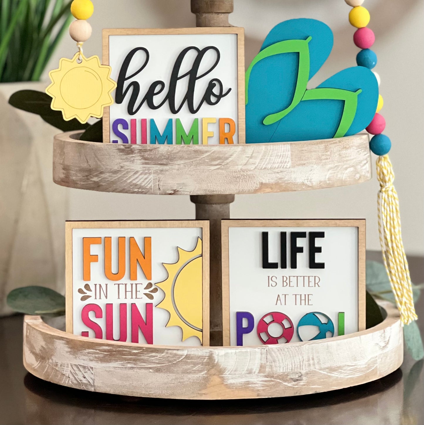 Pool/Summer Themed Tiered Tray Decor Bundle
