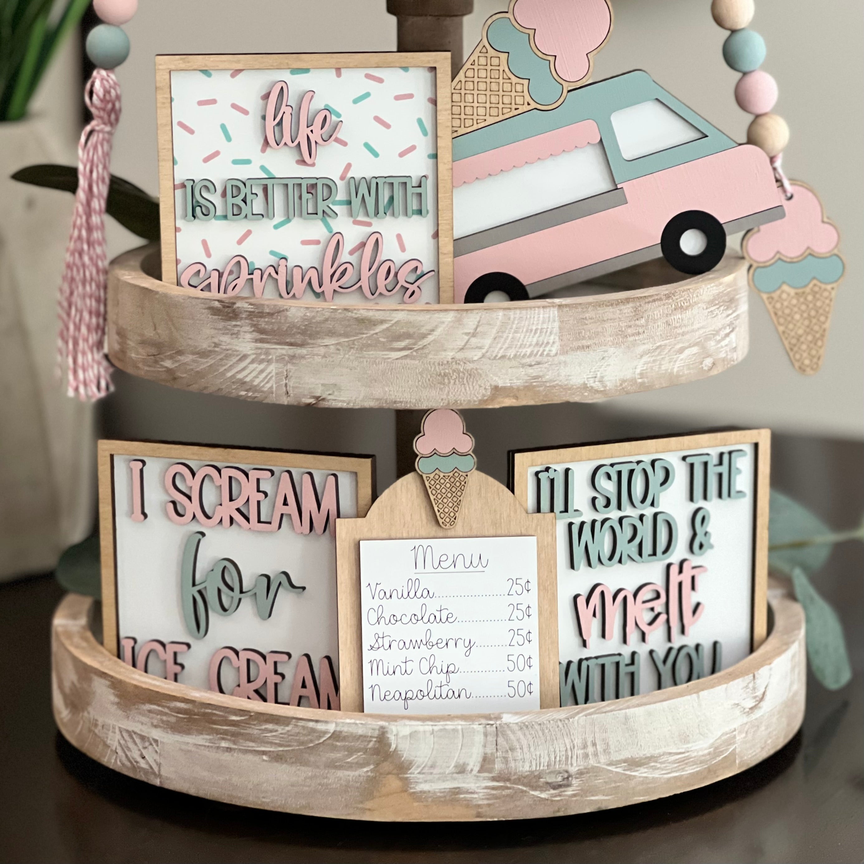Ice Cream Themed Tiered Tray Decor Bundle