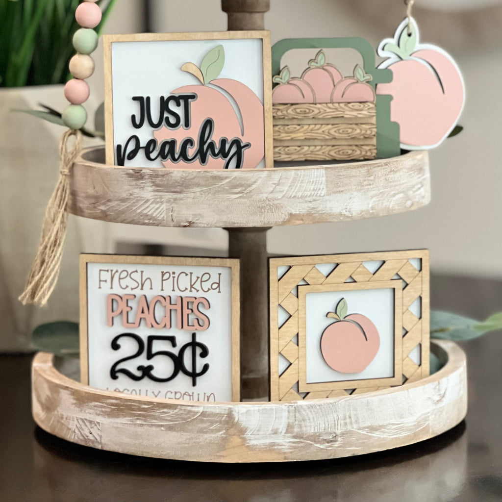 Peach Themed Tiered Tray Decor Bundle