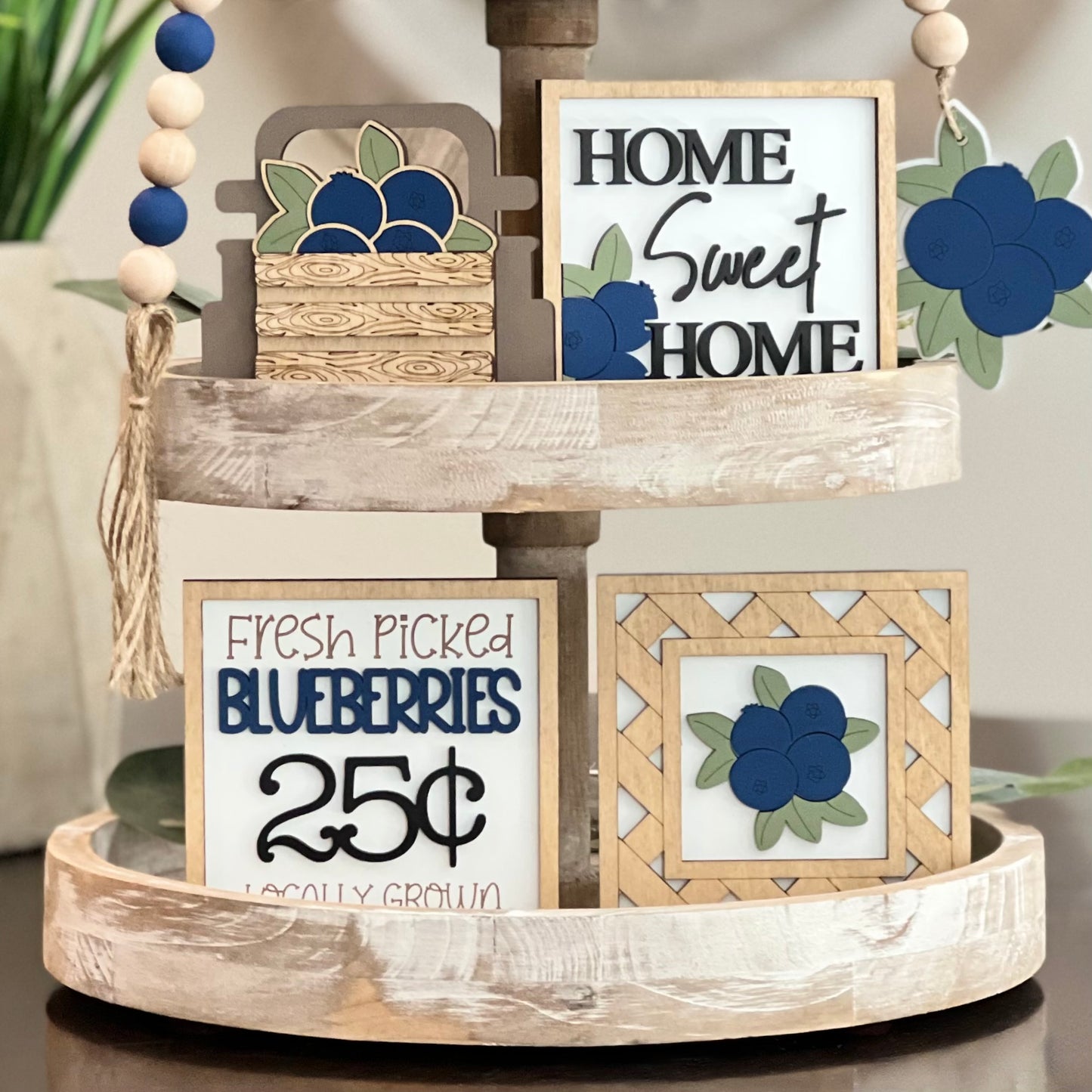 Blueberry Themed Tiered Tray Decor Bundle