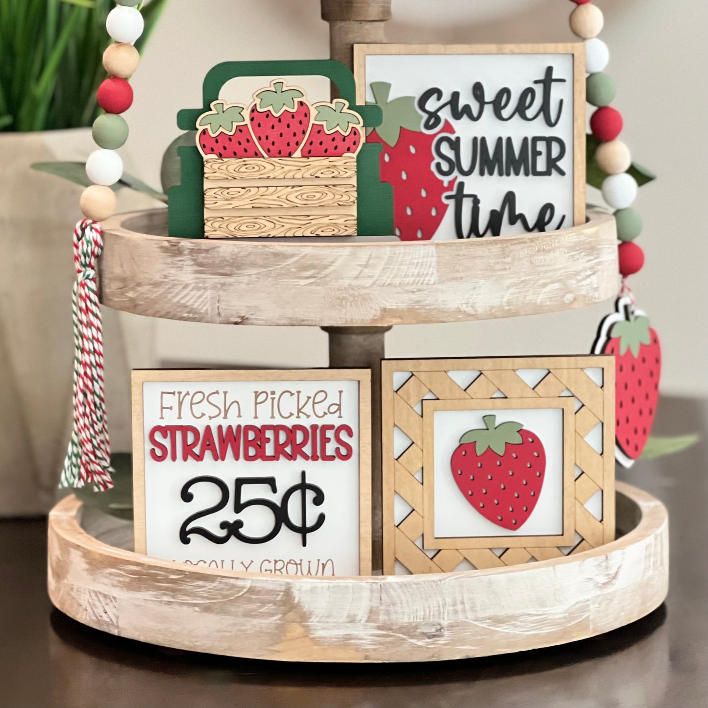 Strawberry Themed Tiered Tray Decor Bundle