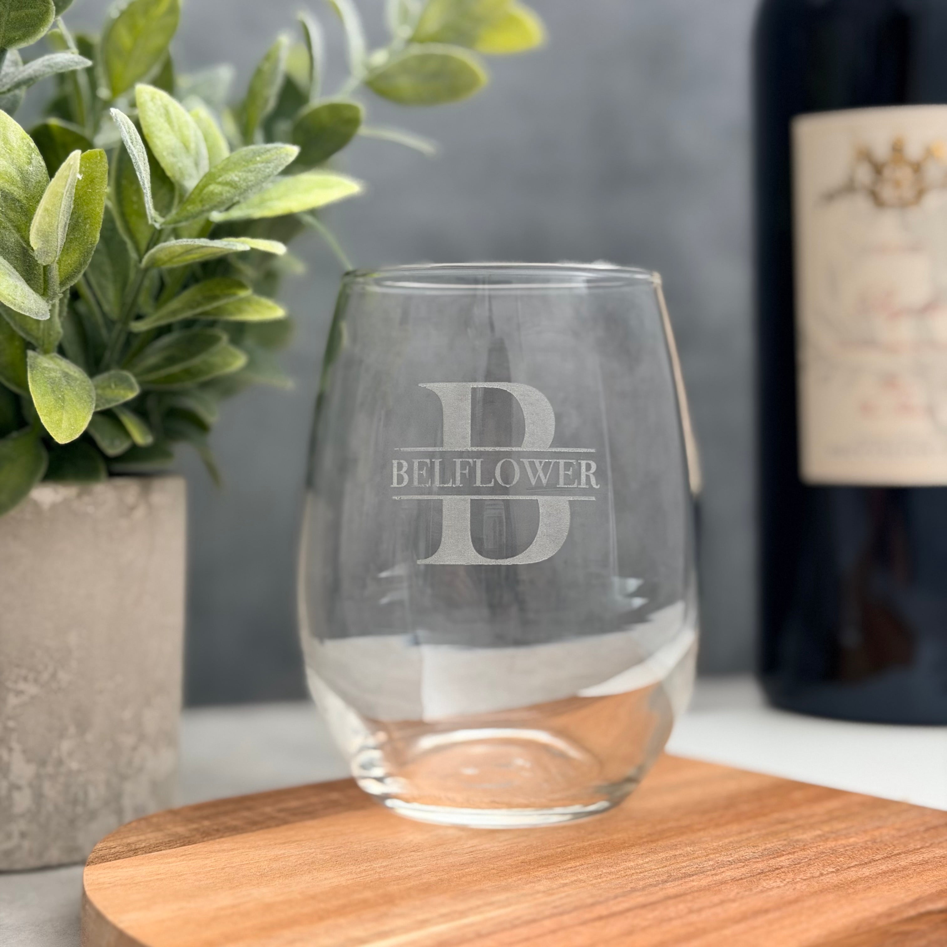 Personalized Engraved Stemless Wine Glass | Monogram