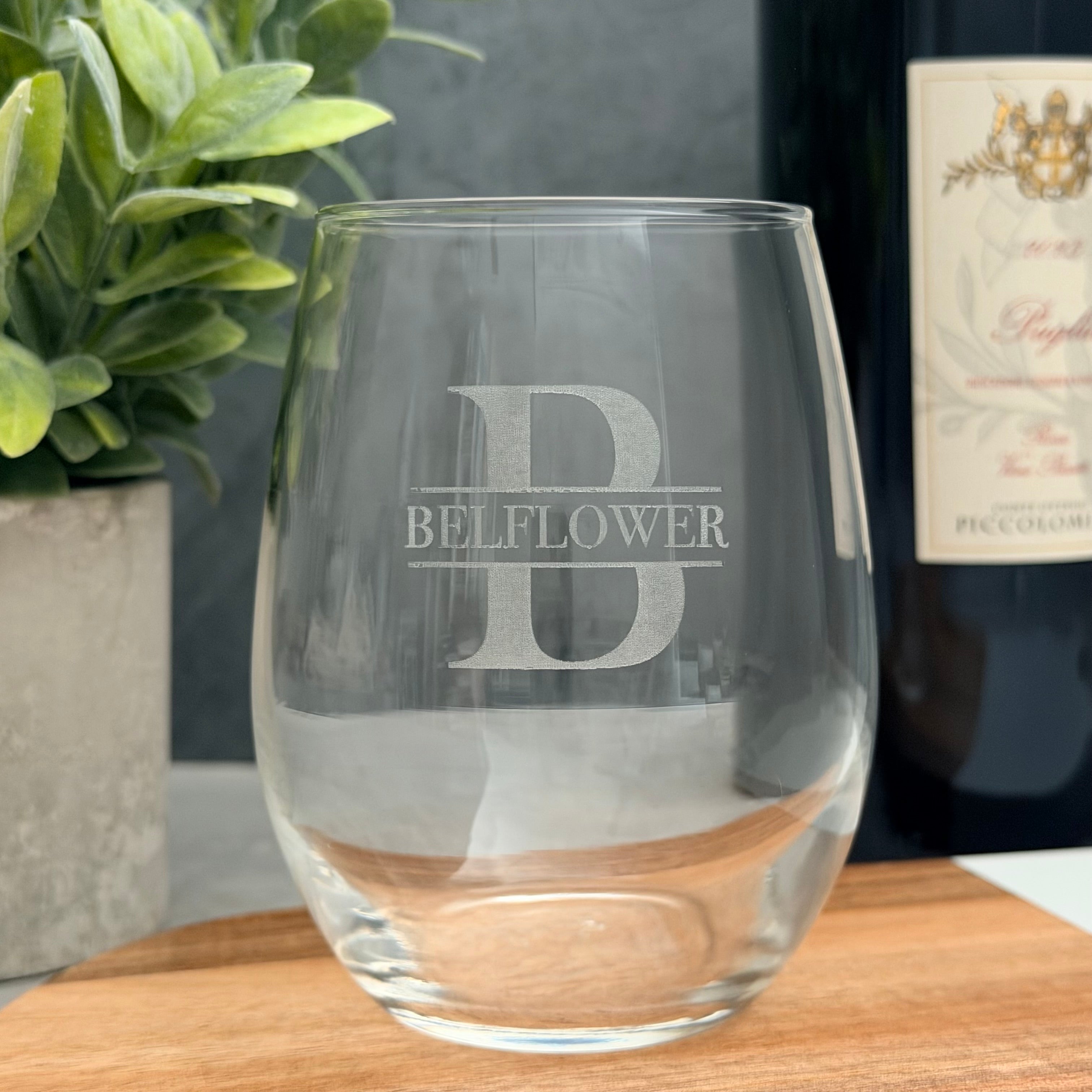 Personalized Engraved Stemless Wine Glass | Monogram