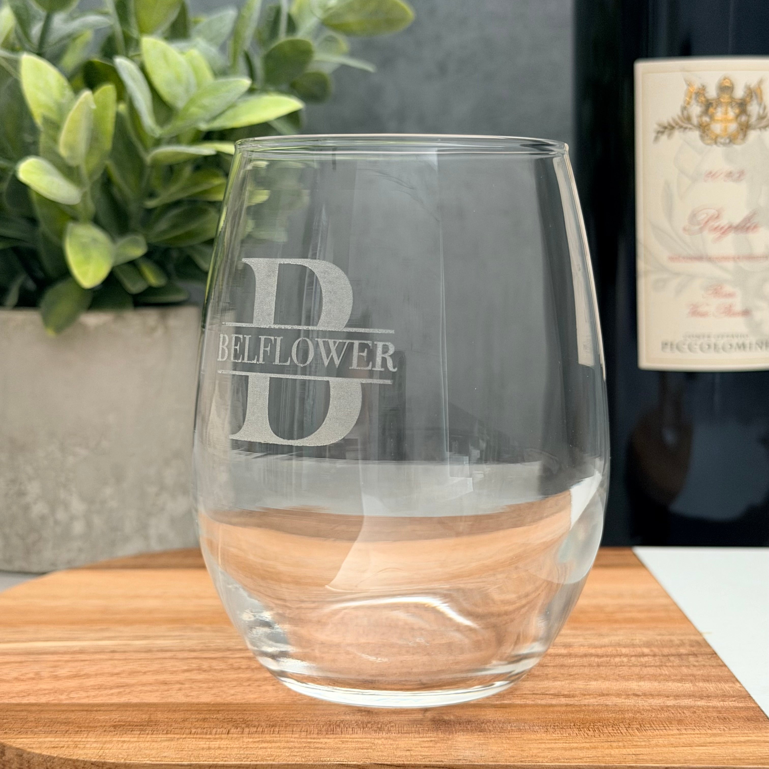 Personalized Engraved Stemless Wine Glass | Monogram