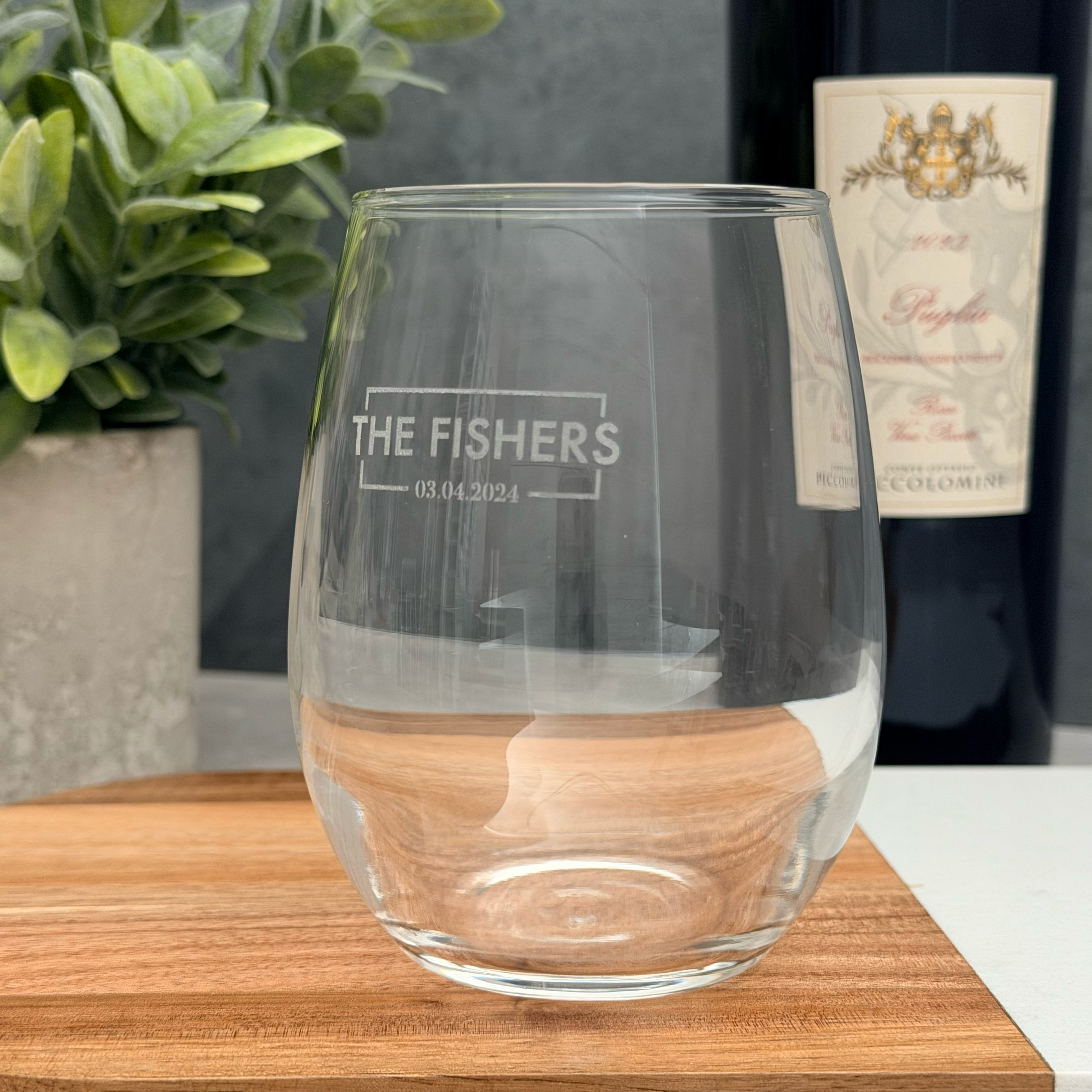 Personalized Engraved Stemless Wine Glass | Family Name & Date