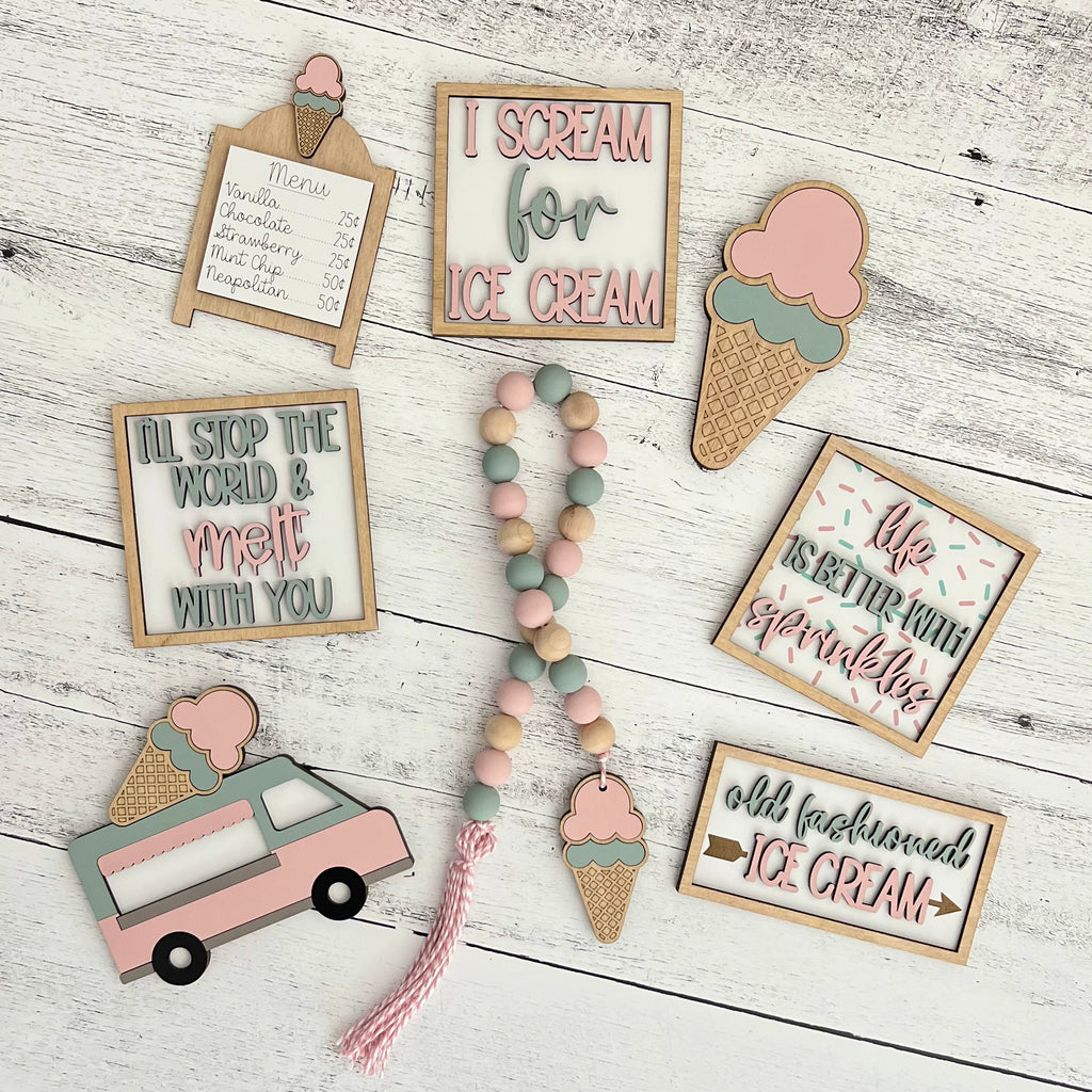 Ice Cream Themed Tiered Tray Decor Bundle