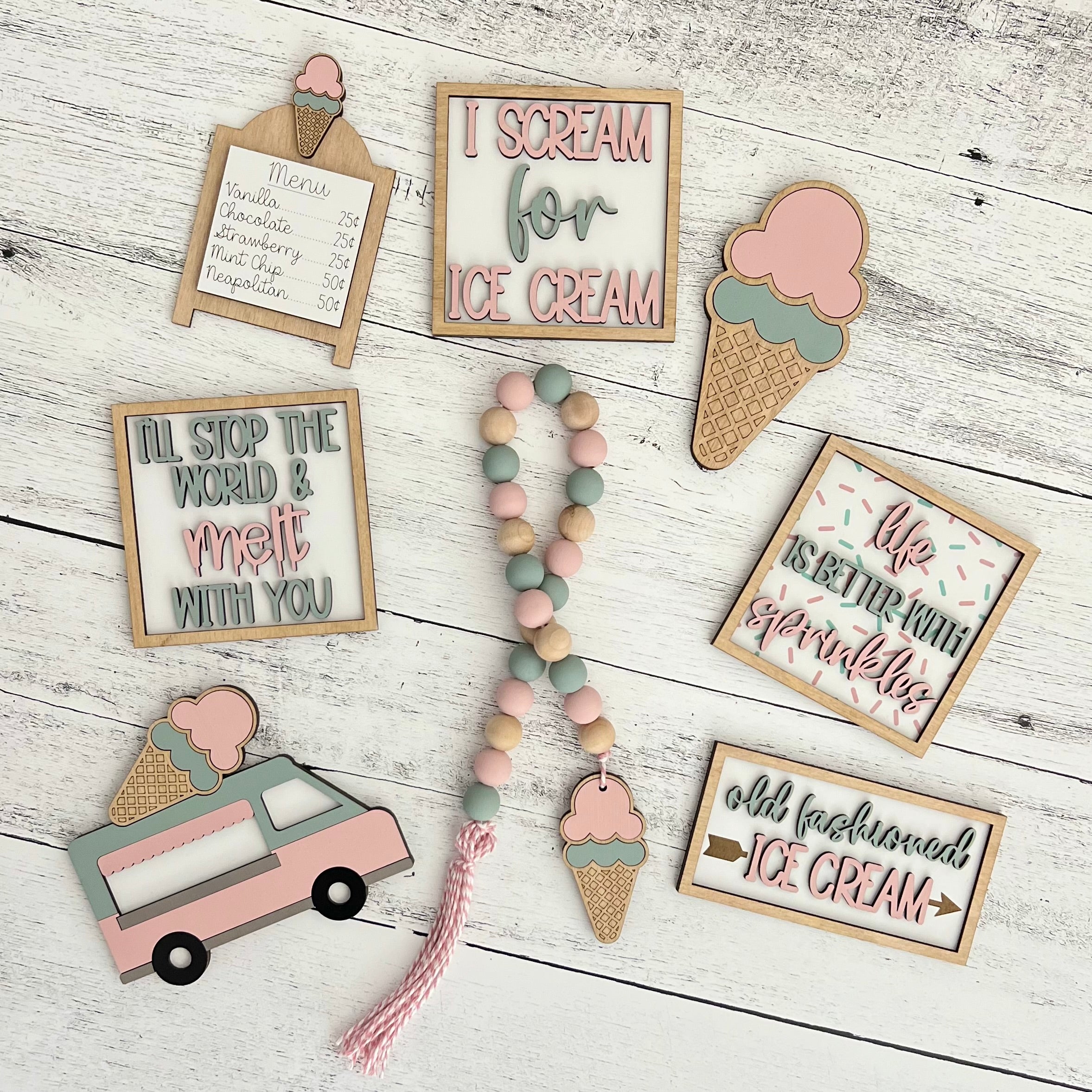 Ice Cream Themed Tiered Tray Decor Bundle
