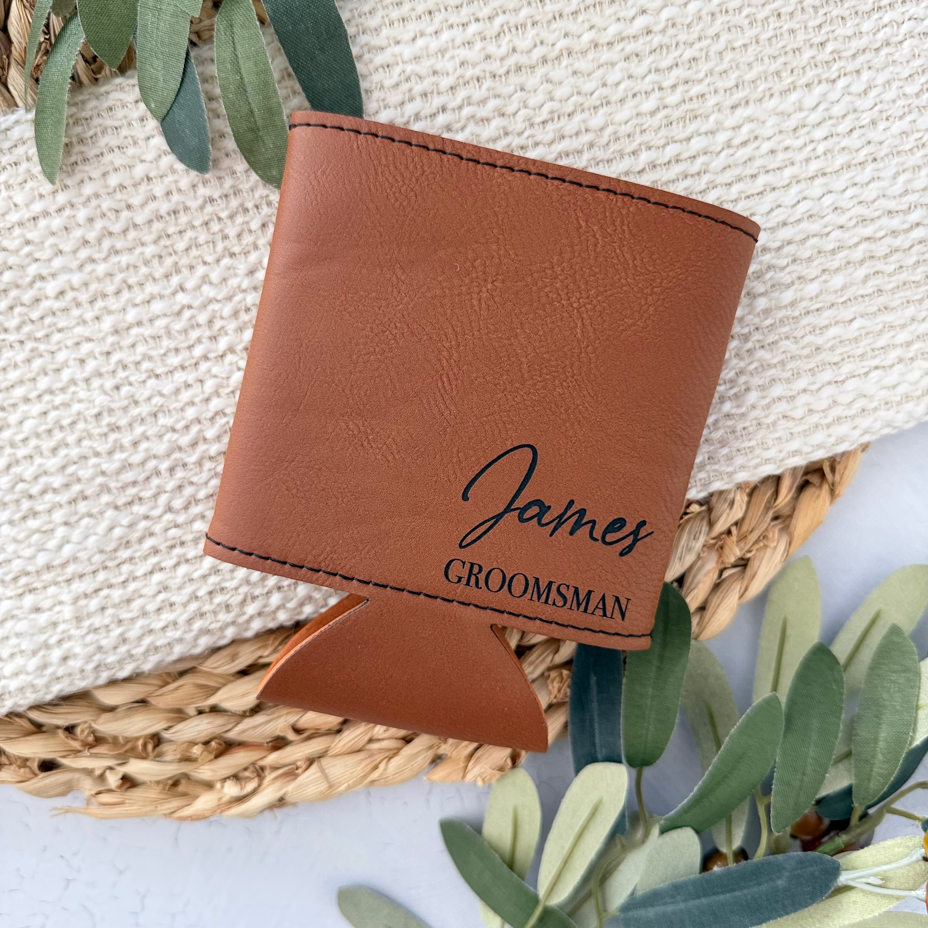 Personalized Leather Can Cooler | Custom Name & Title