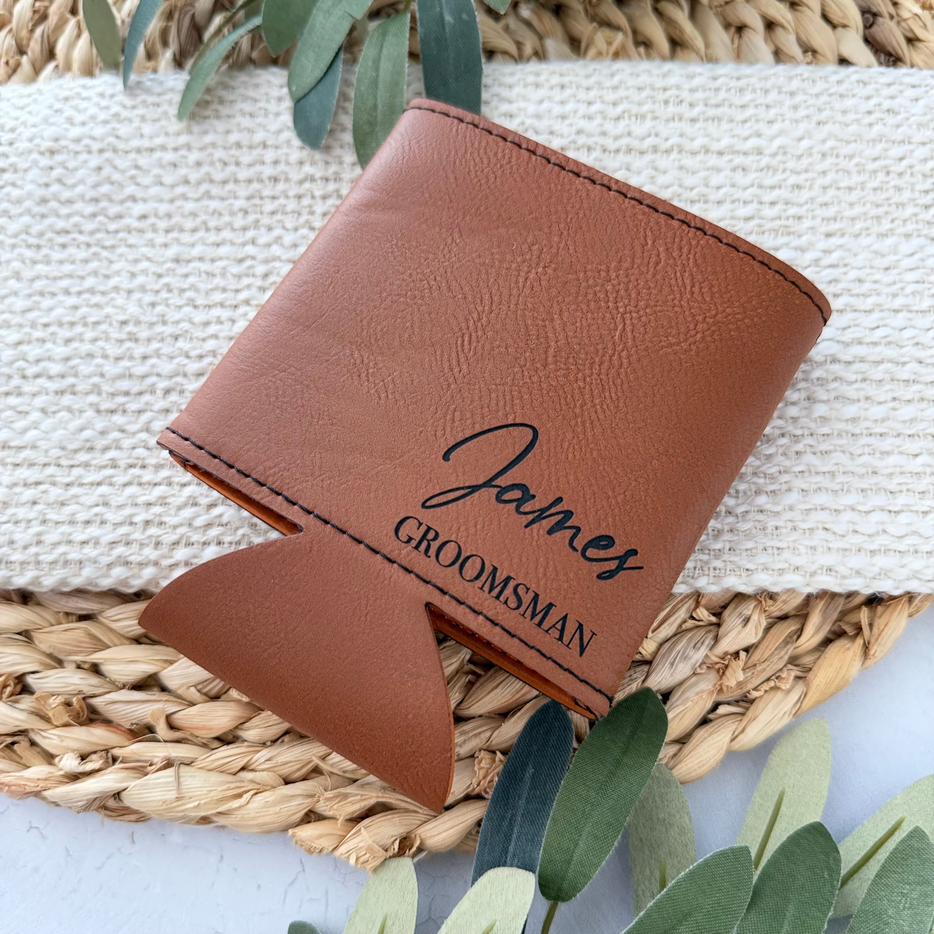 Personalized Leather Can Cooler | Custom Name & Title