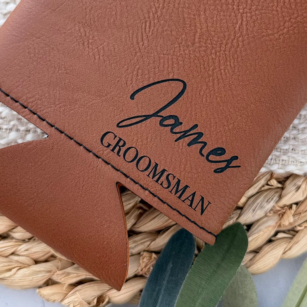 Personalized Leather Can Cooler | Custom Name & Title