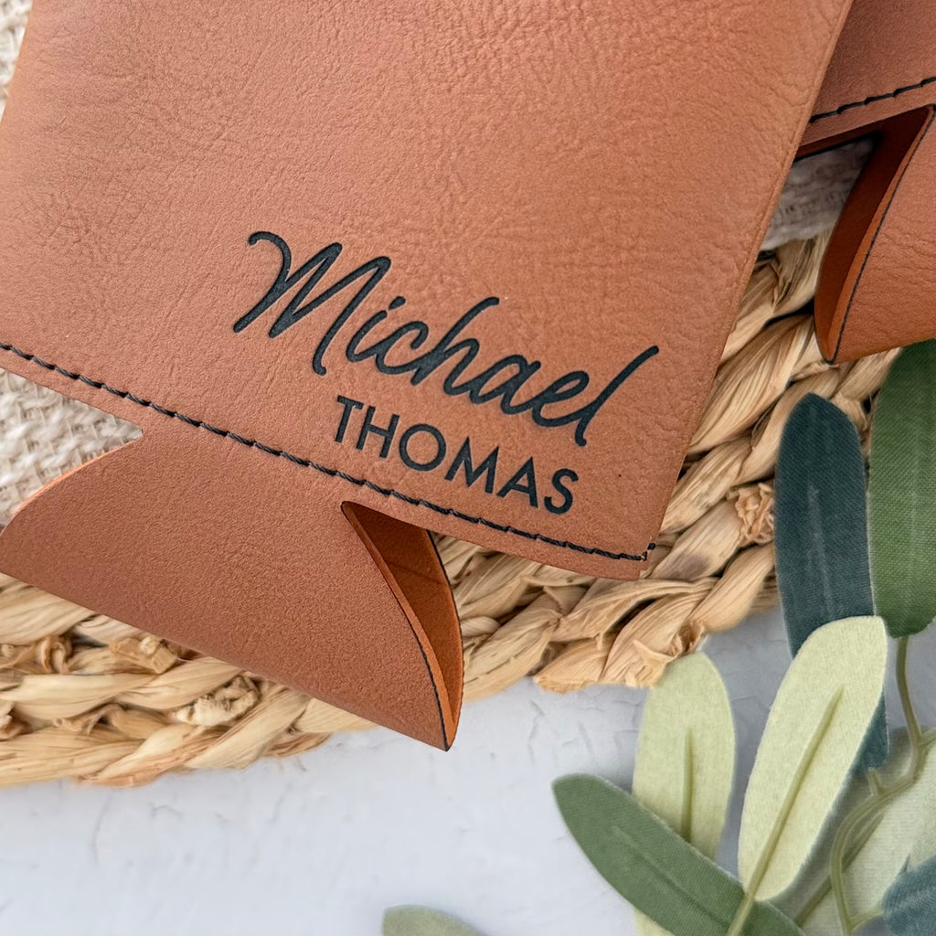 Personalized Leather Can Cooler | Custom Name