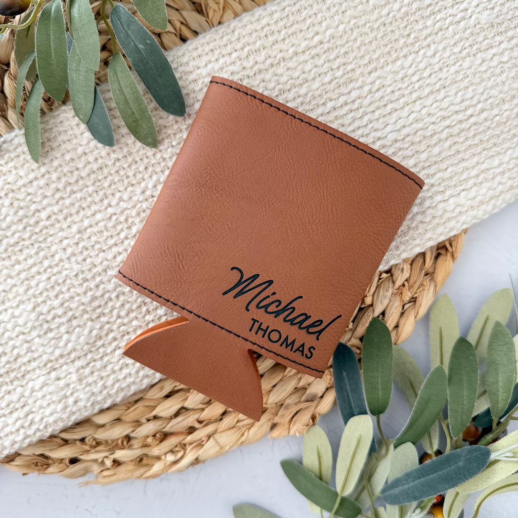 Personalized Leather Can Cooler | Custom Name