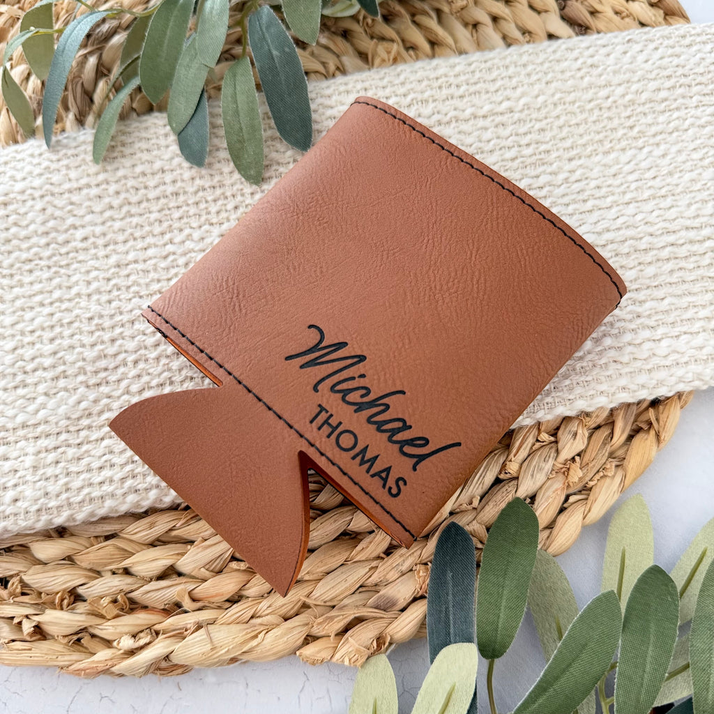 Personalized Leather Can Cooler | Custom Name