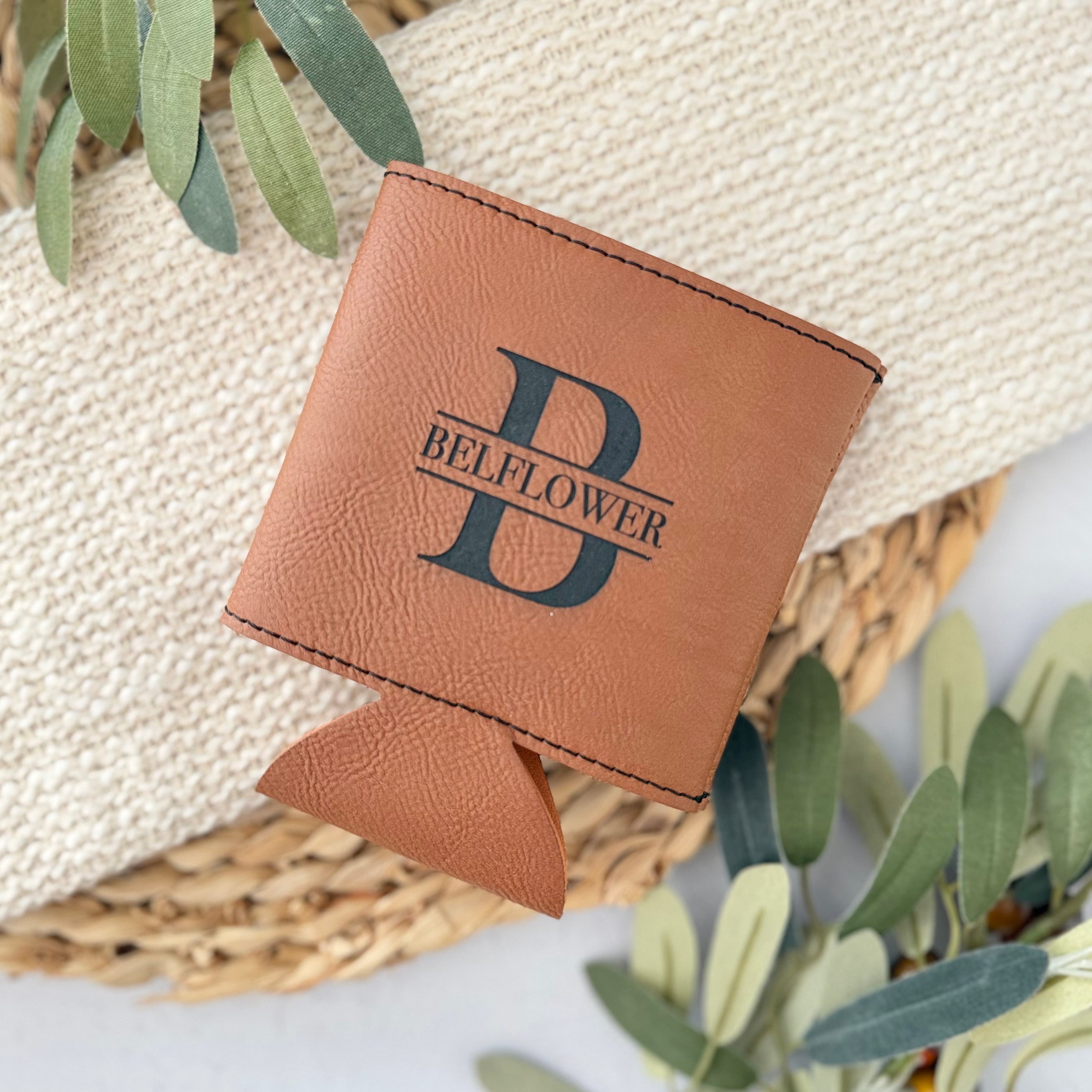 Personalized Leather Can Cooler | Monogram