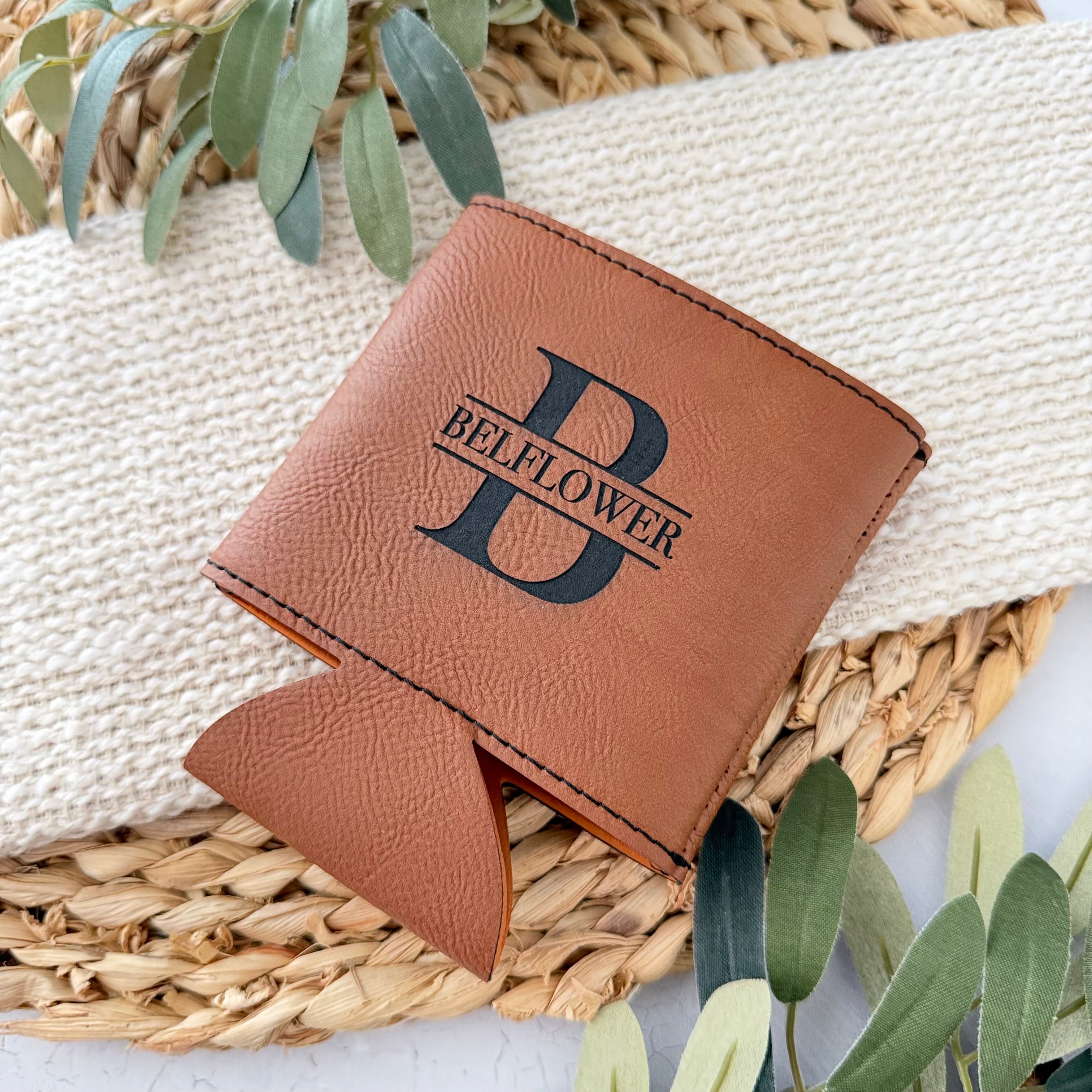Personalized Leather Can Cooler | Monogram