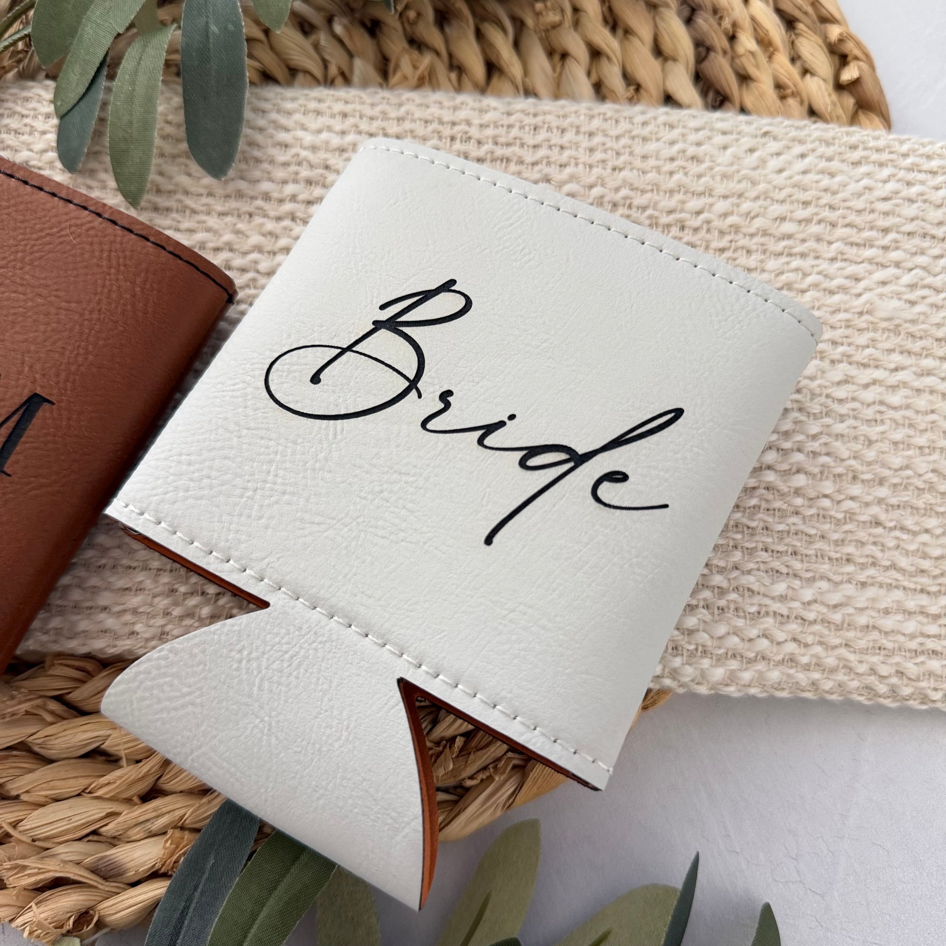 Bride and Groom Leather Can Cooler Set