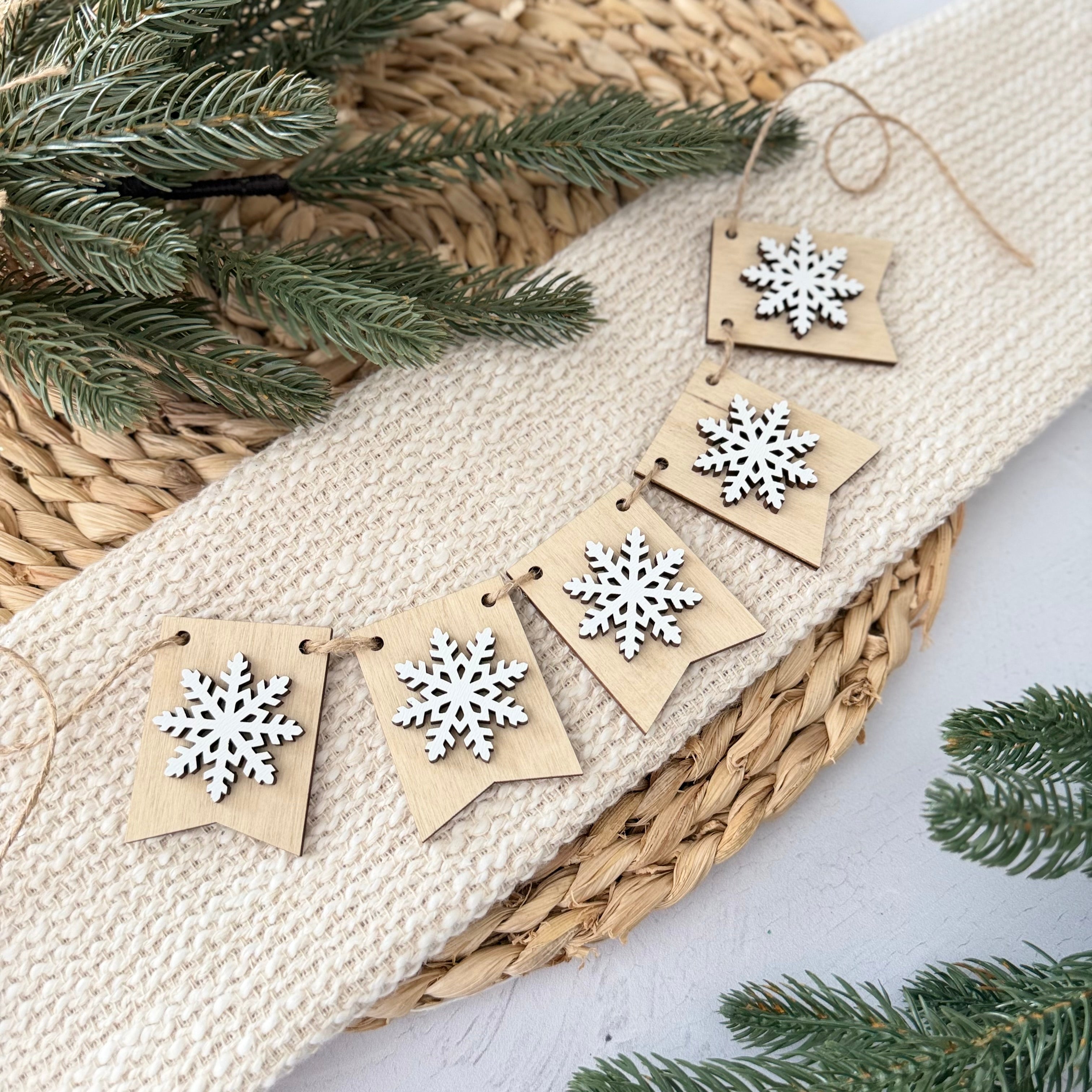 Neutral Snowflake Mini Tiered Tray Banner