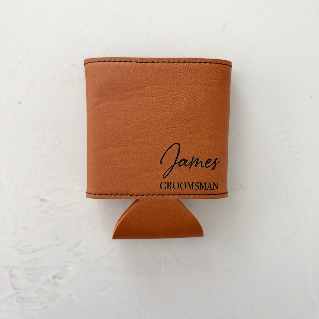 Personalized Leather Can Cooler | Custom Name & Title