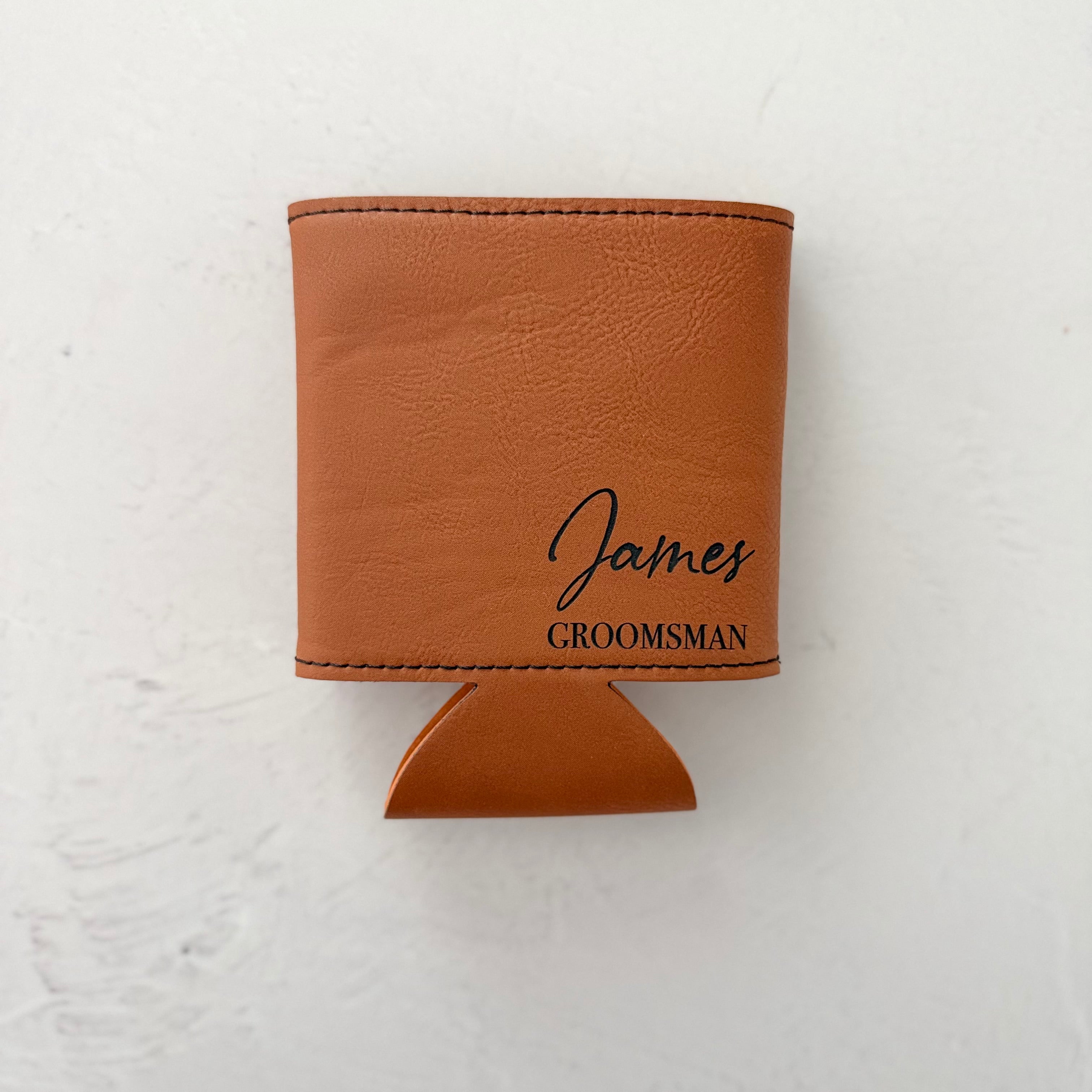 Personalized Leather Can Cooler | Custom Name & Title