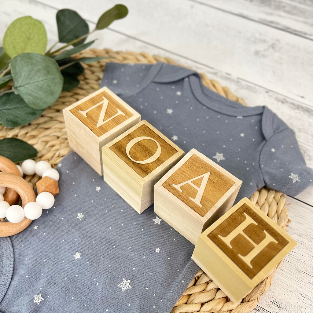 Personalized Wooden Blocks | Custom Engraved Name Blocks | Nursery Baby Name Wooden Blocks | Emboss