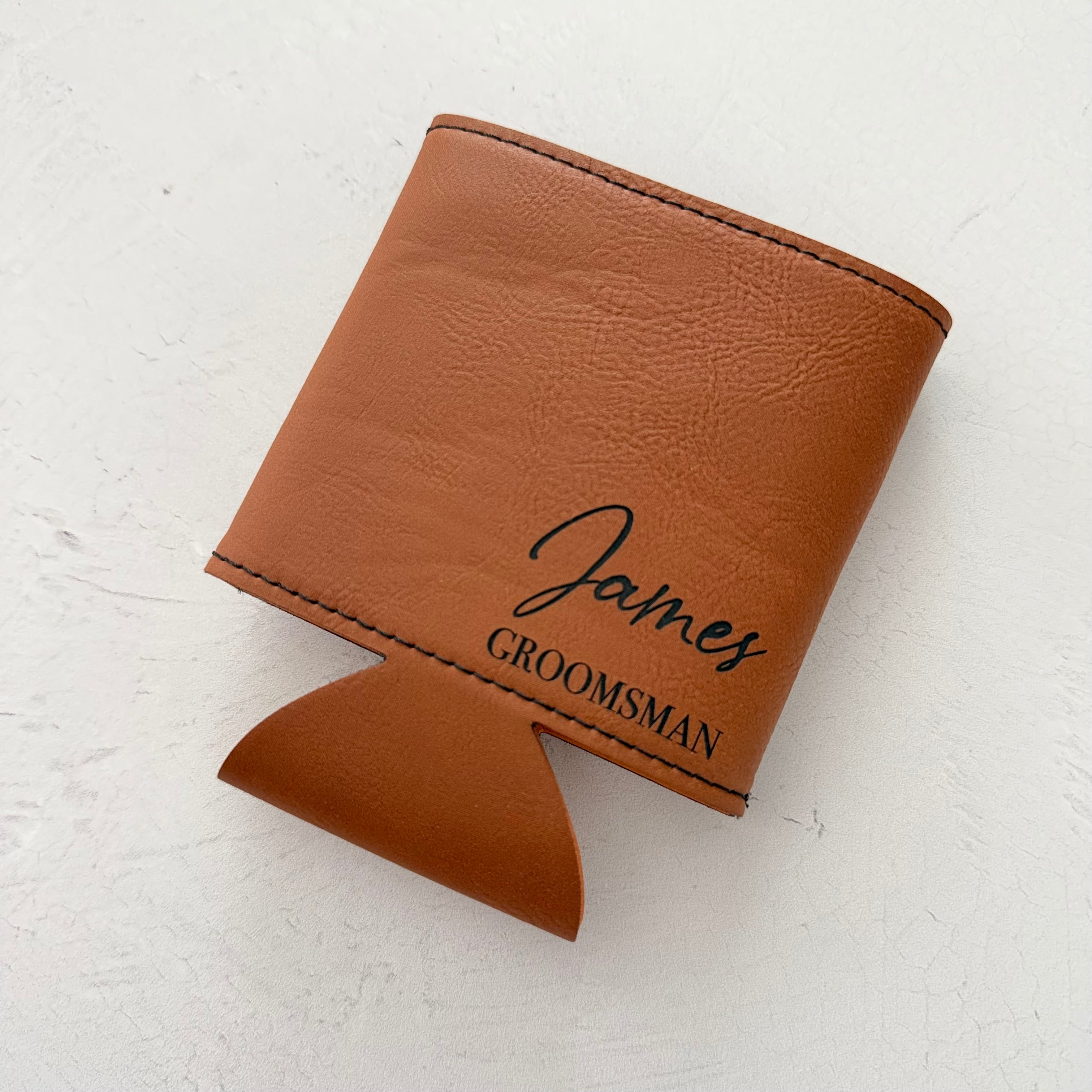 Personalized Leather Can Cooler | Custom Name & Title