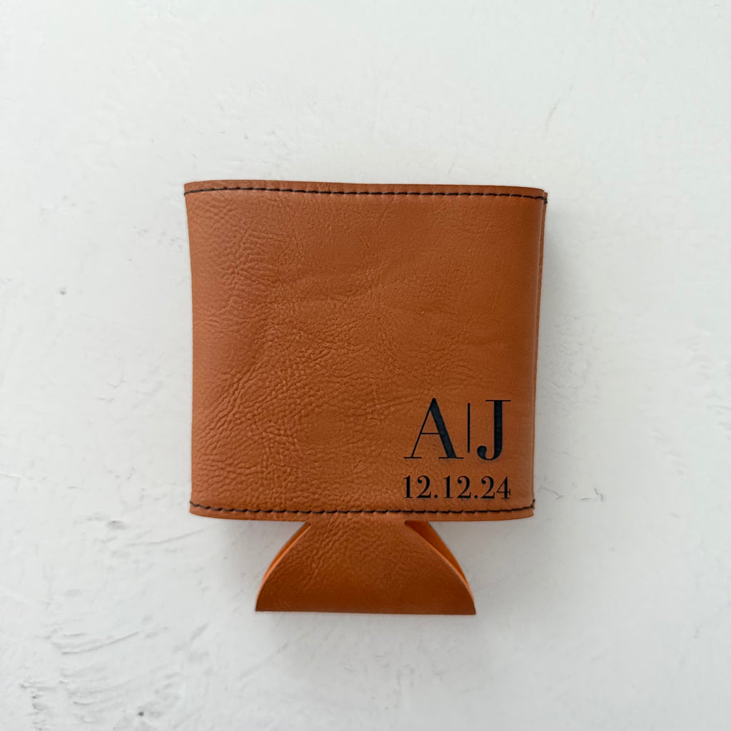 Personalized Leather Can Cooler | Initials & Date