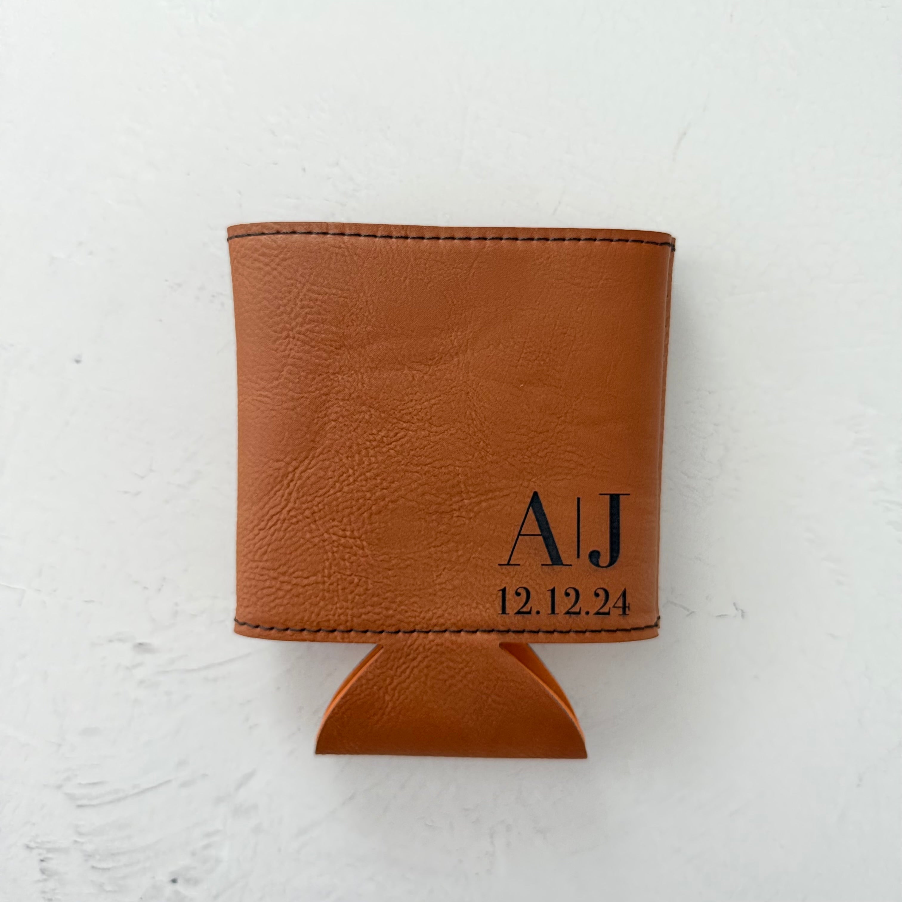 Personalized Leather Can Cooler | Initials & Date