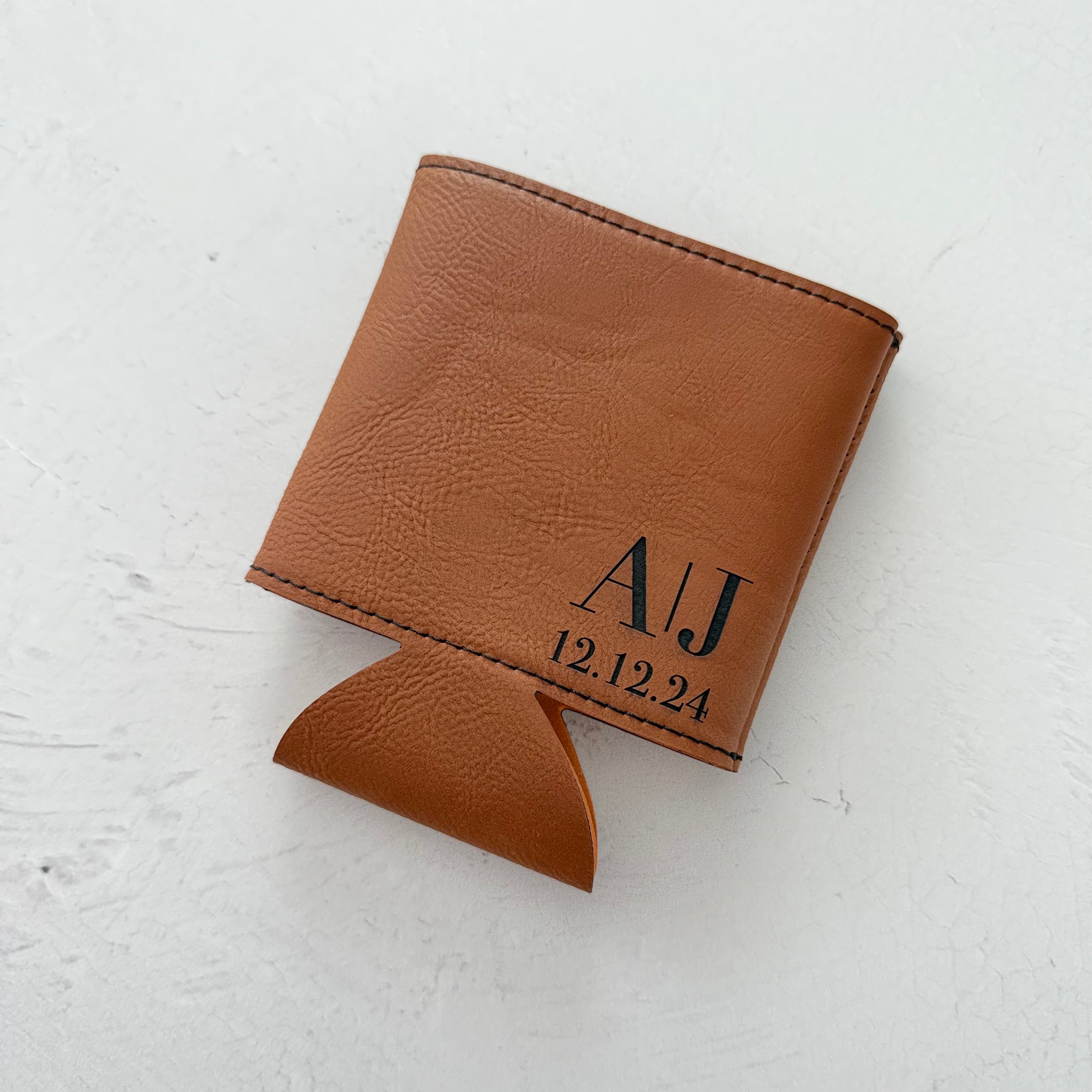Personalized Leather Can Cooler | Initials & Date