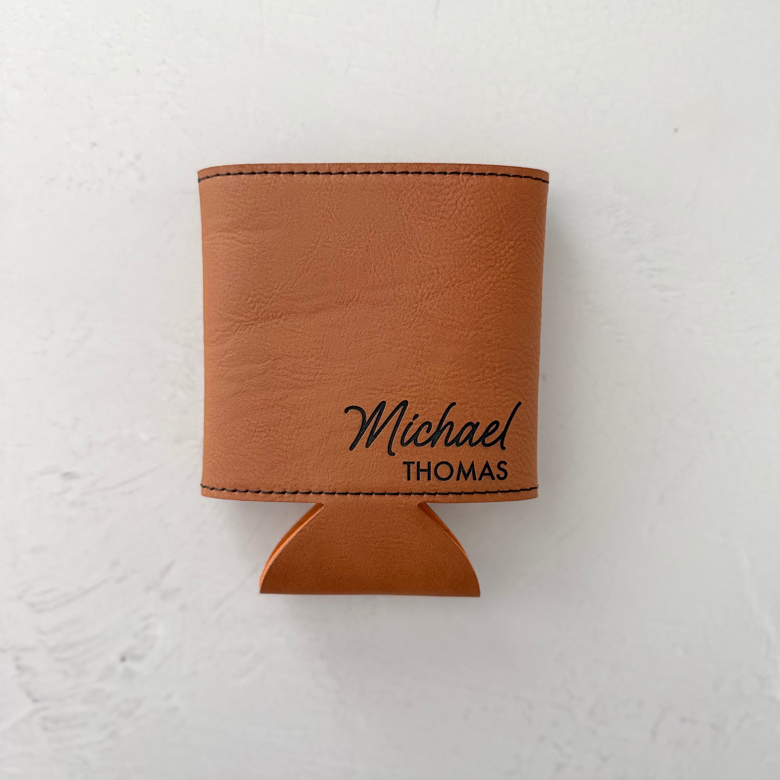 Personalized Leather Can Cooler | Custom Name