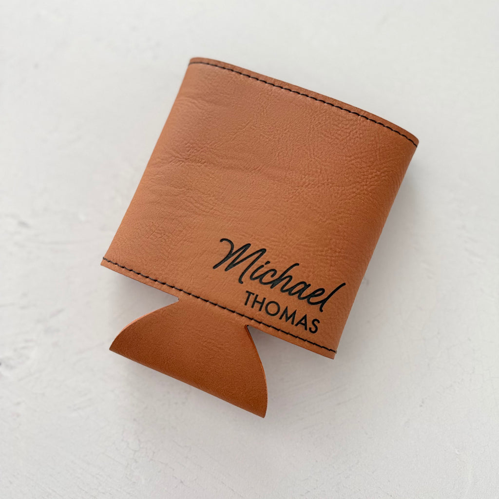Personalized Leather Can Cooler | Custom Name